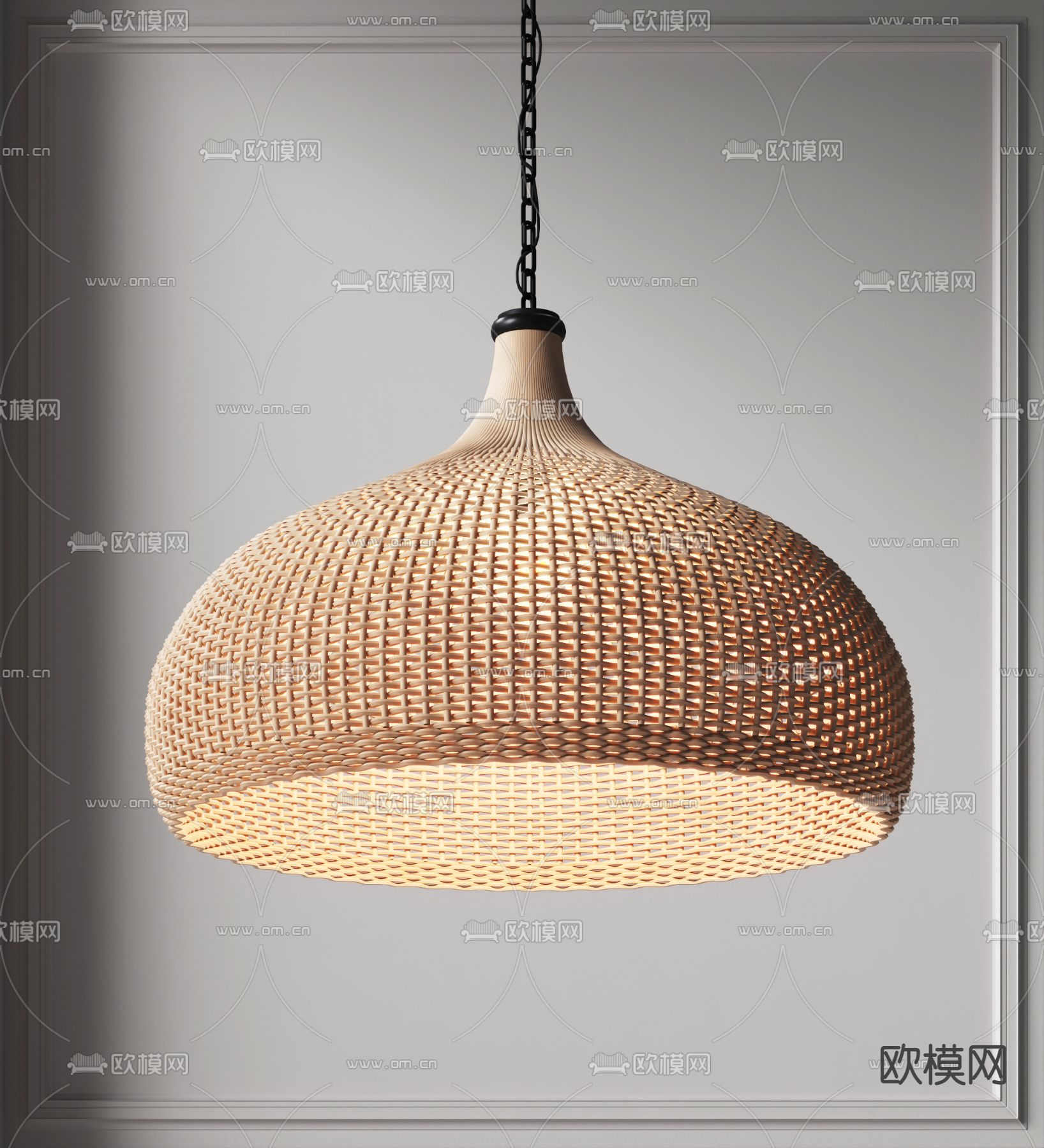 侘寂风编织吊灯su模型下载（渲染图1）