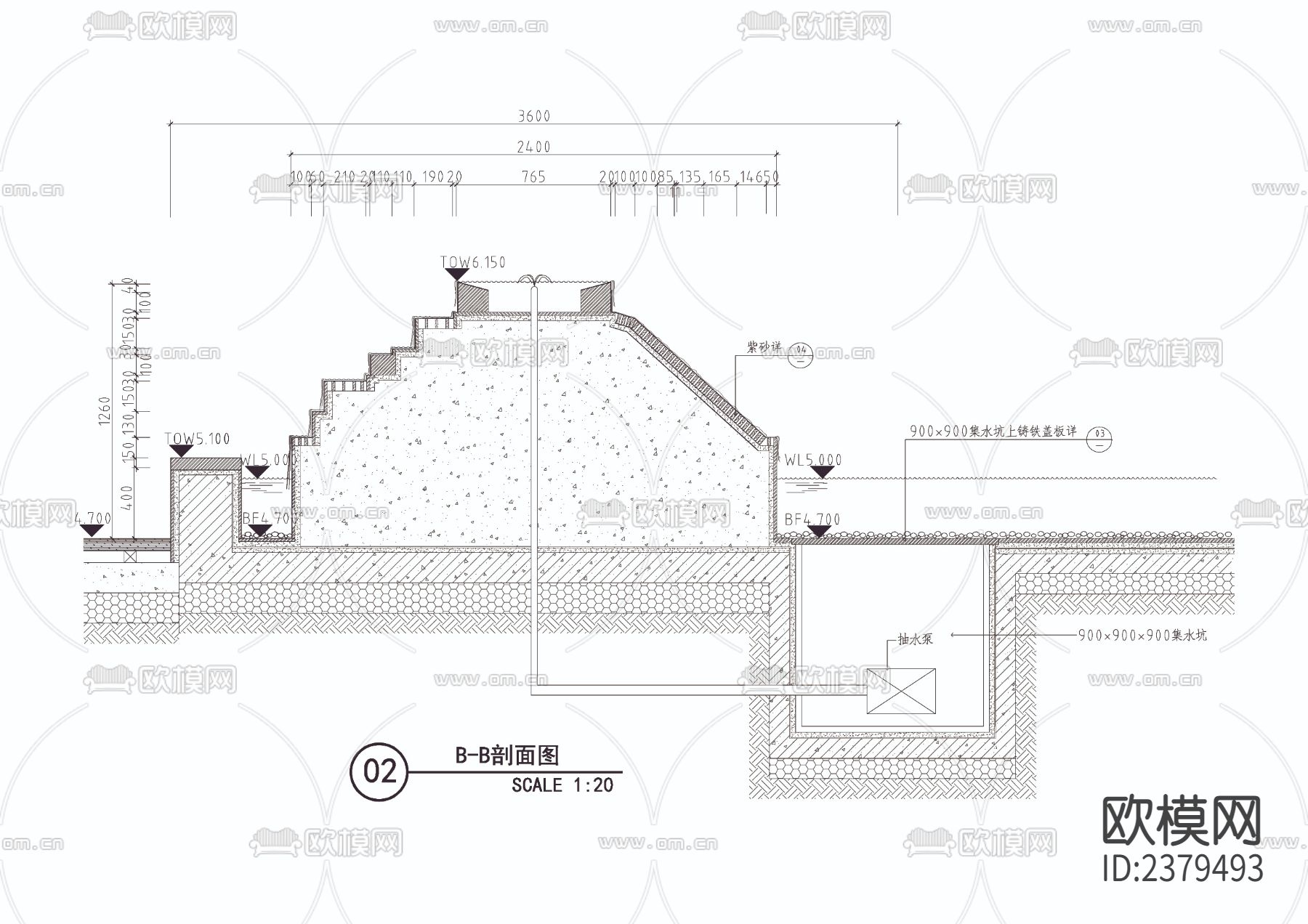 叠水池CAD节点大样下载（渲染图4）