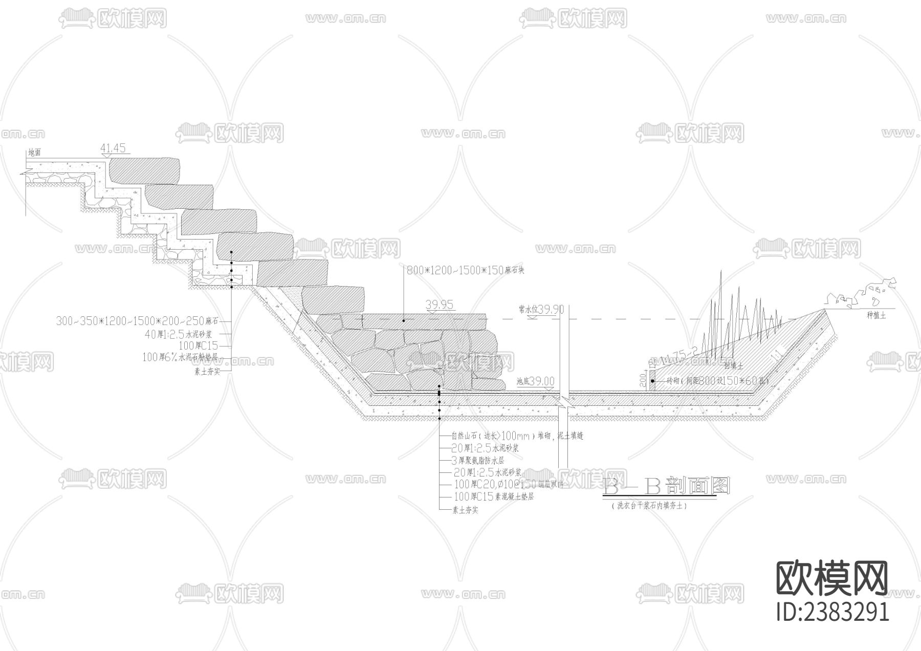 木桥 平桥 步石cad大样图下载（渲染图4）