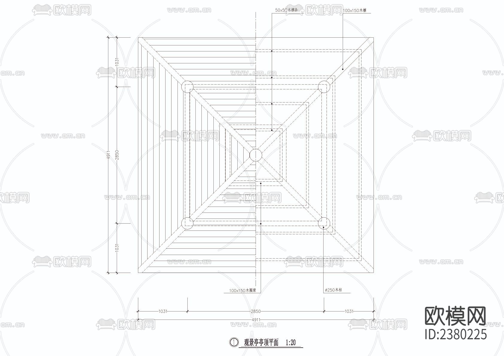 木栈道与观景亭cad大样图下载（渲染图4）
