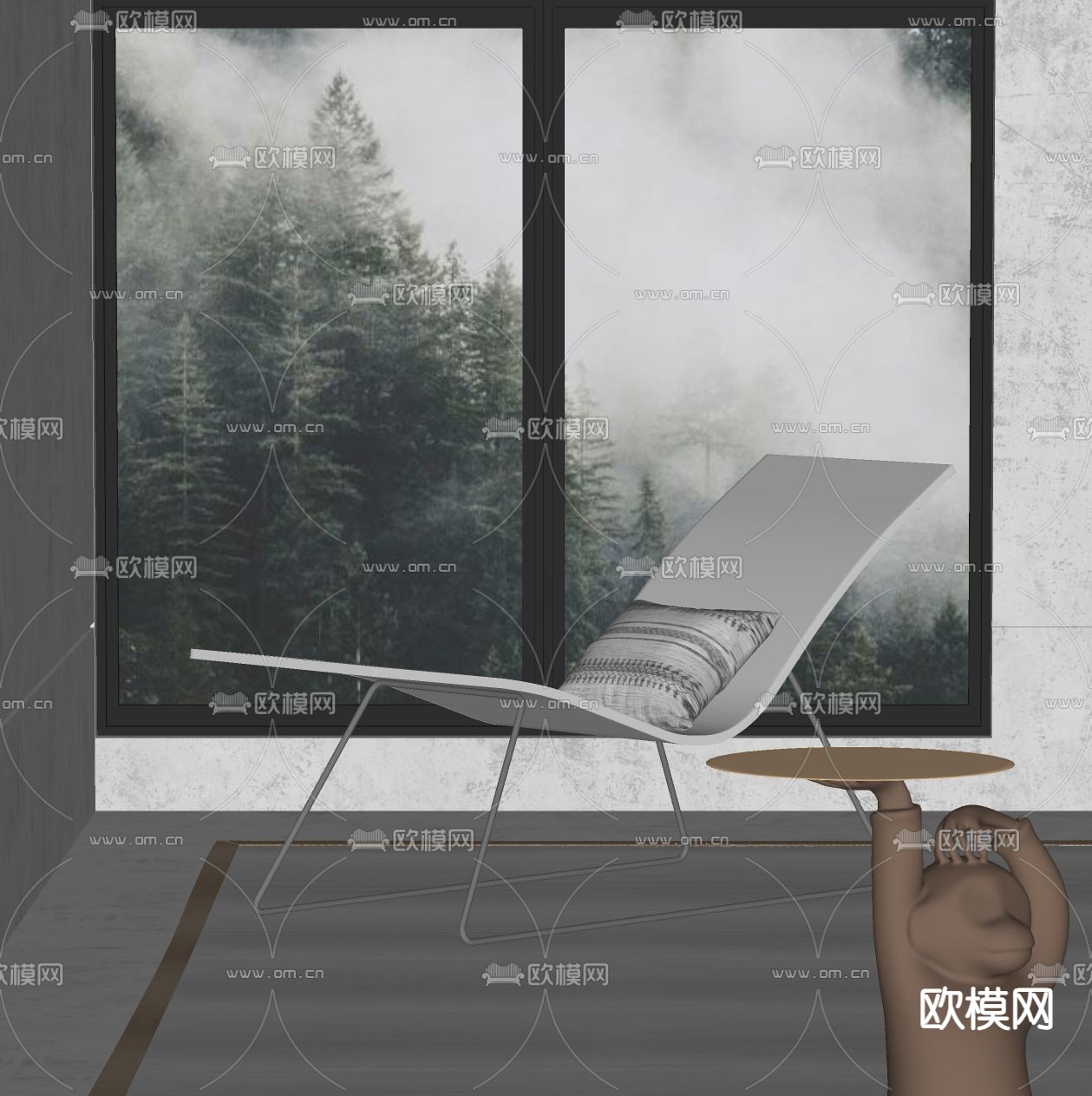 现代躺椅su模型下载（渲染图2）