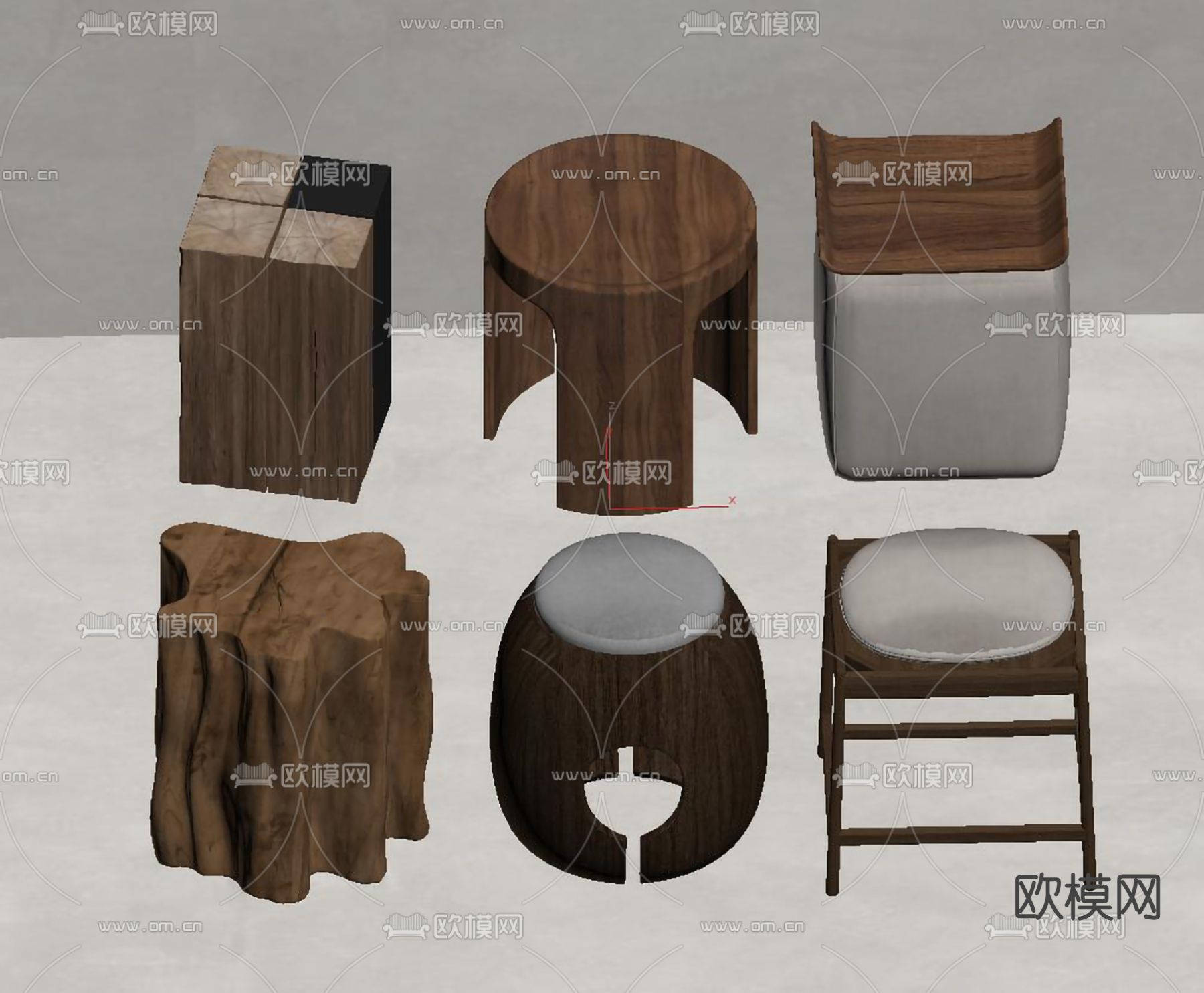 新中式凳子 木桩凳su模型下载（渲染图2）