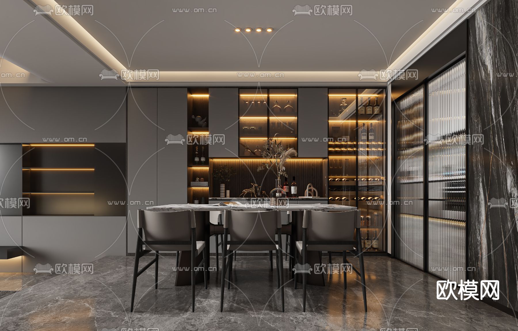 暗黑系客餐厅3d模型下载（渲染图2）