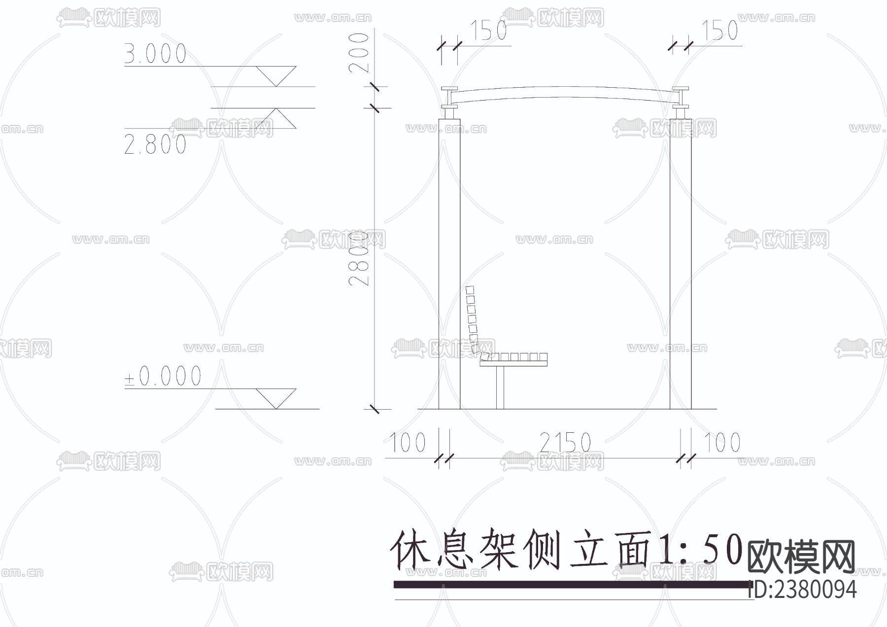 休息架CAD施工图下载（渲染图3）