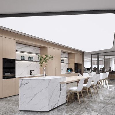  现代茶水间 办公休息区su模型 