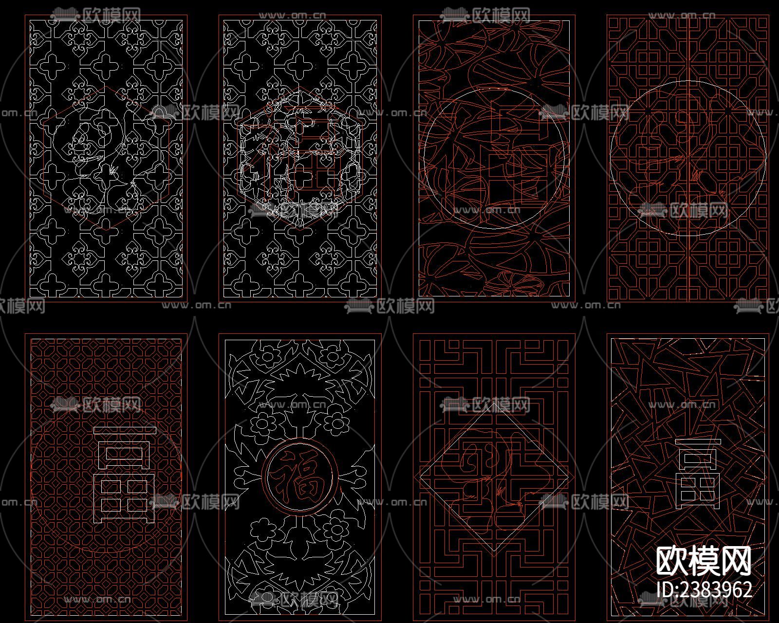京剧脸谱百福字花雕花纹cad图库下载（渲染图2）