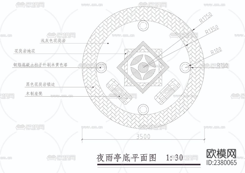夜雨亭CAD施工圖下載(渲染圖2)