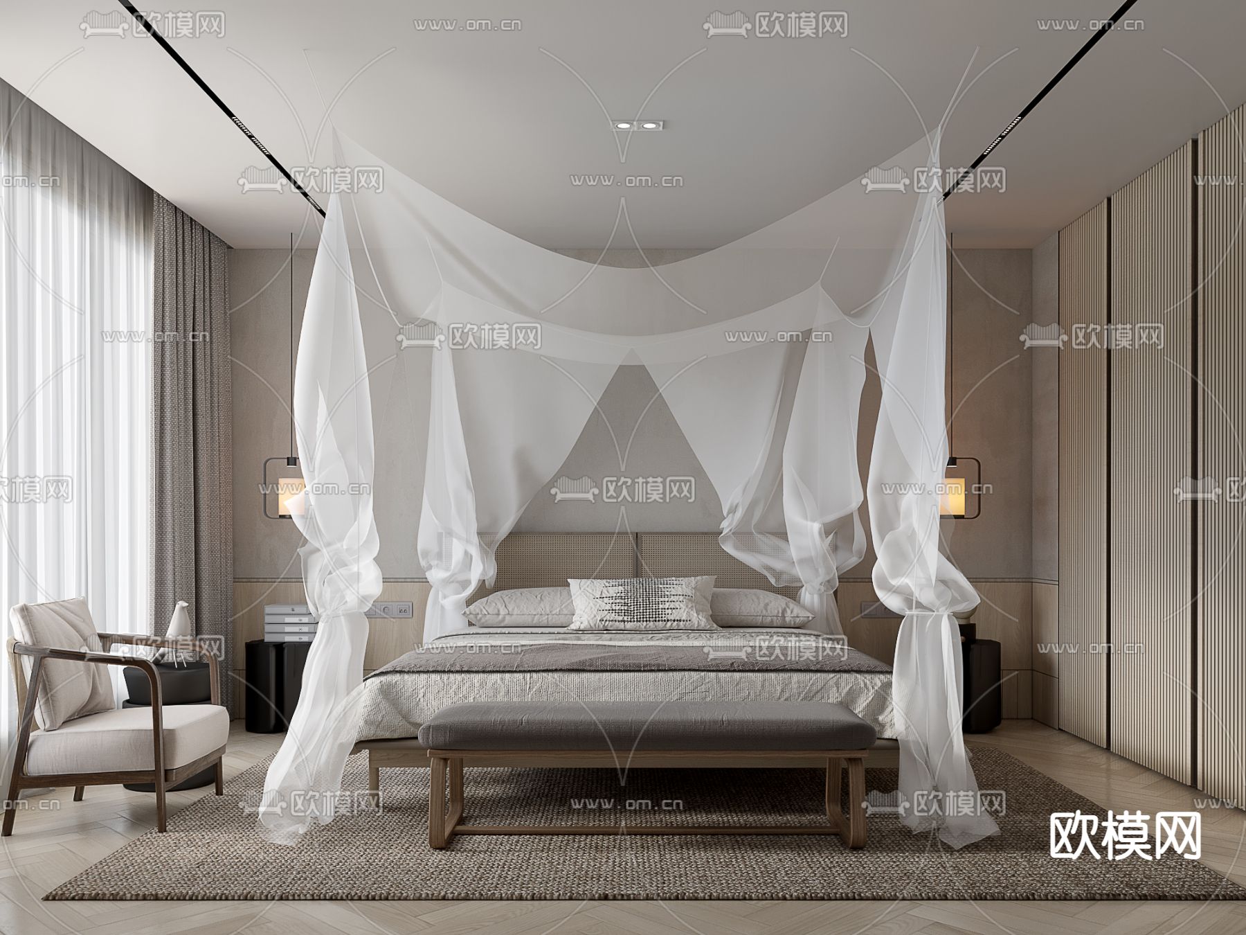 日式卧室 主人房su模型下载（渲染图1）