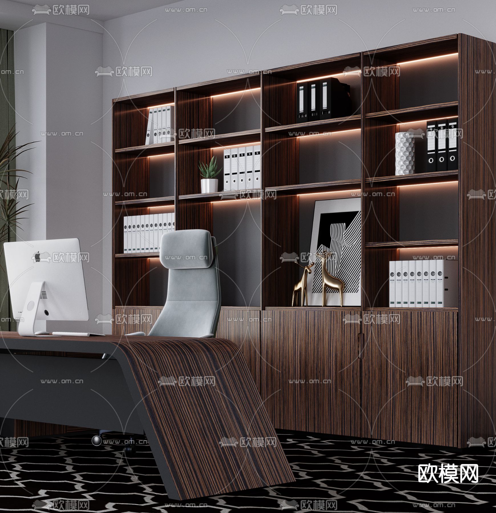 现代大班台 办公桌椅3d模型