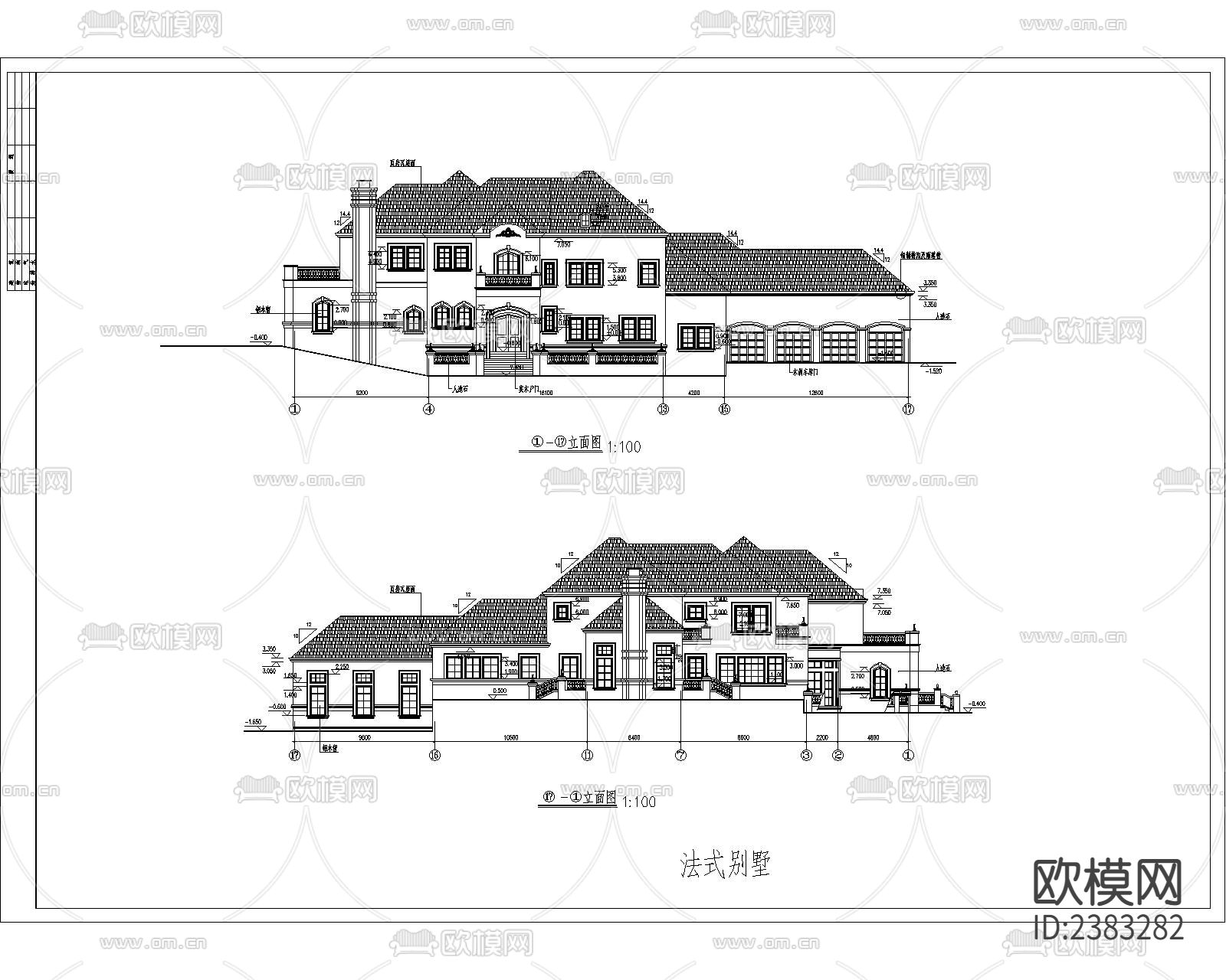 法式别墅建筑设计CAD施工图下载（渲染图5）
