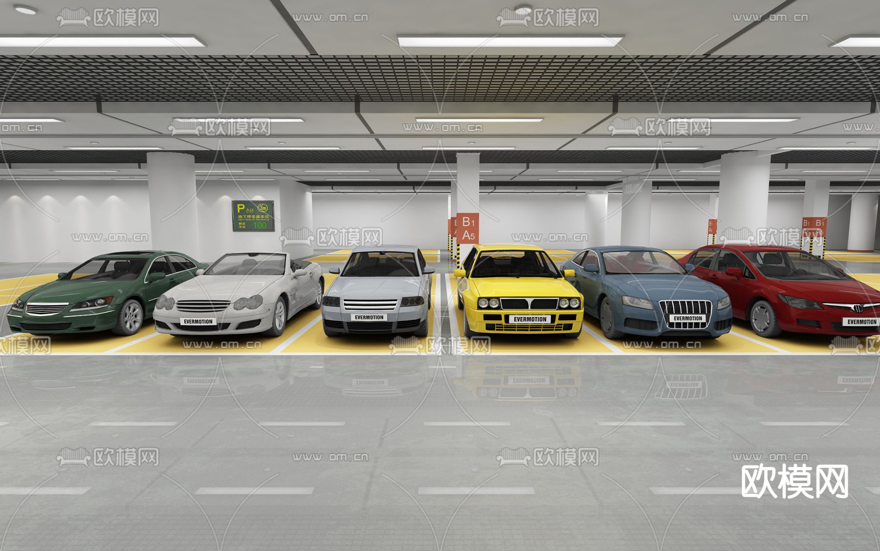 现代车库 豪车 停车场su模型下载（渲染图1）