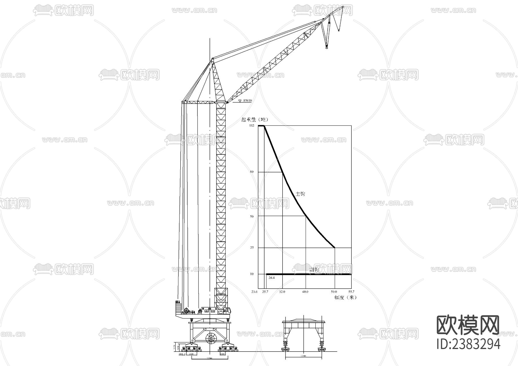 80吨塔吊塔吊吊车CAD图库下载（渲染图3）