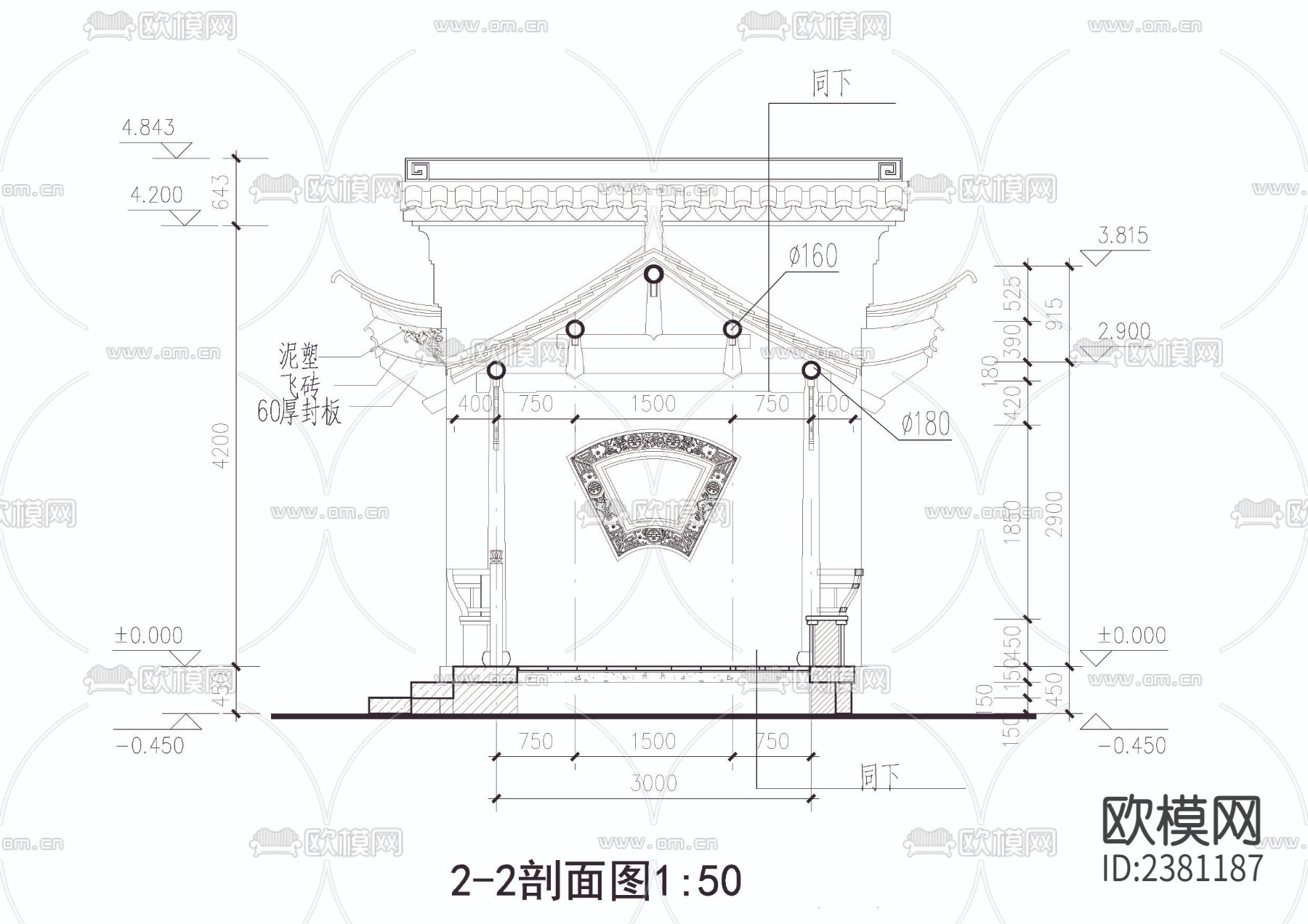 六角组合亭cad大样图下载（渲染图5）