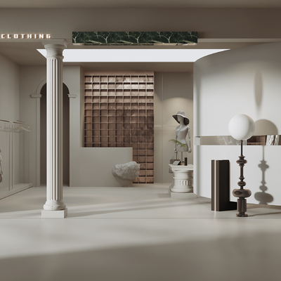  侘寂风女装服装店su模型 