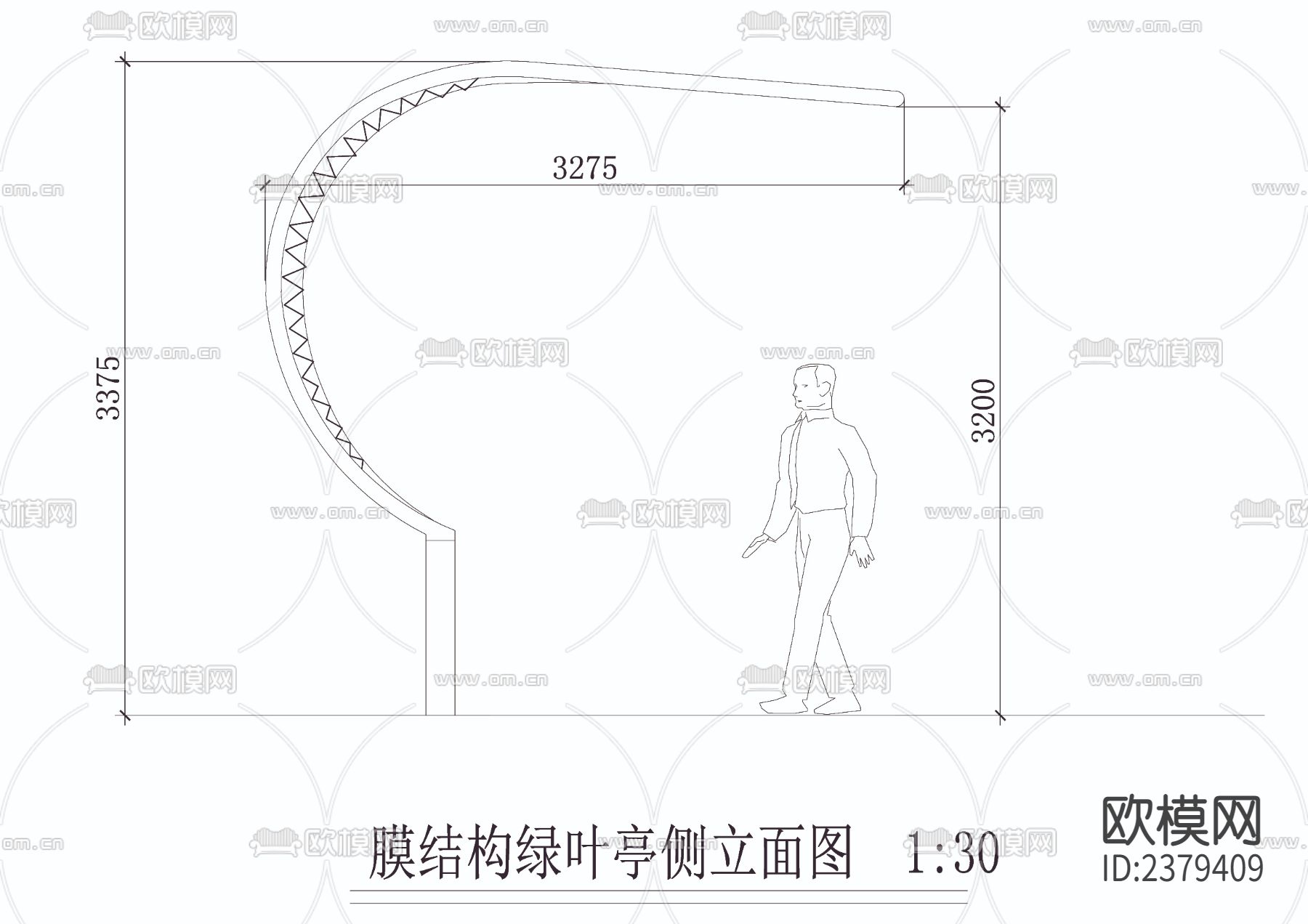 膜结构绿叶亭CAD节点大样下载（渲染图3）