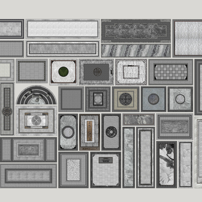  新中式铺地小品su模型 
