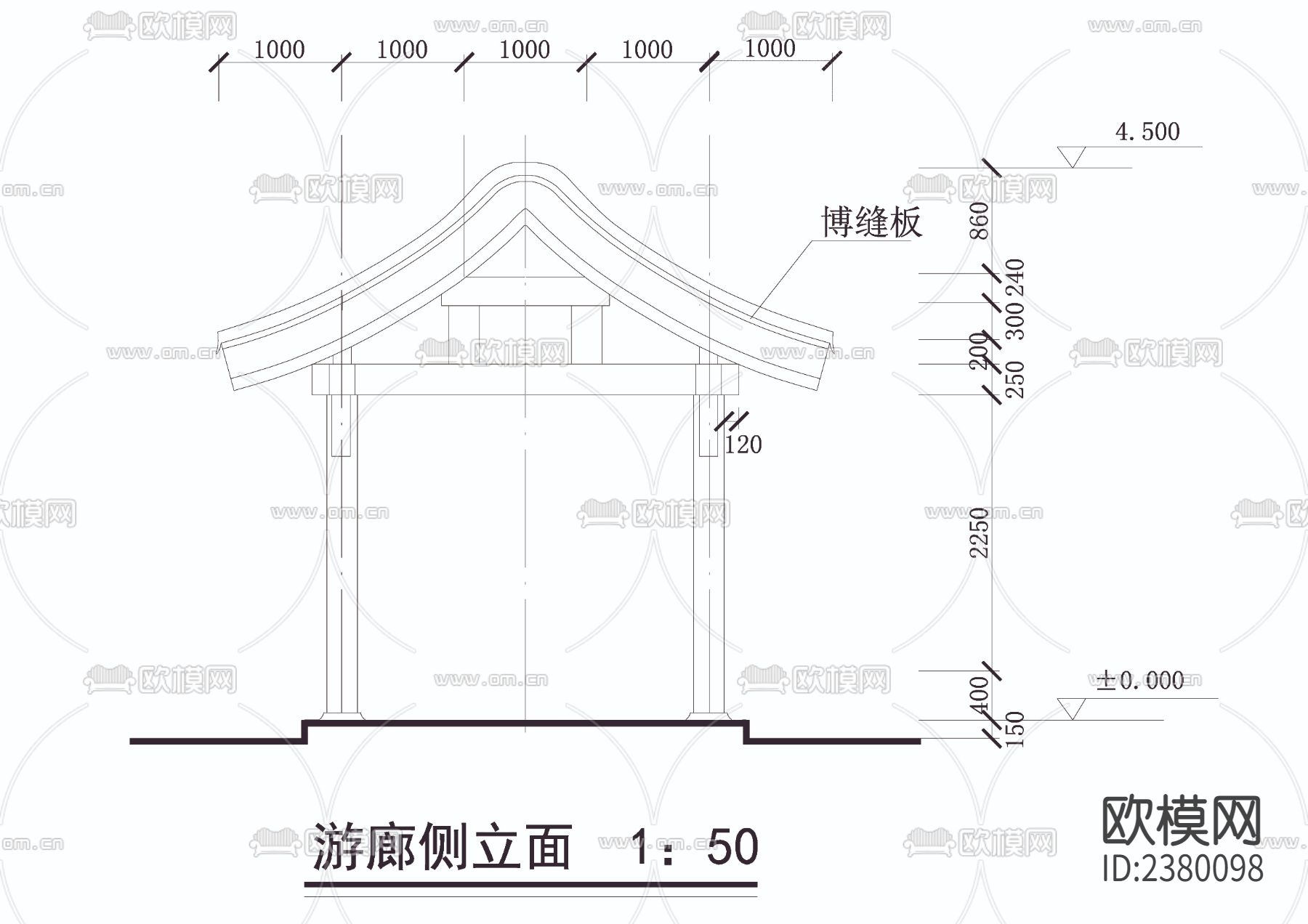 游廊详图CAD施工图下载（渲染图1）