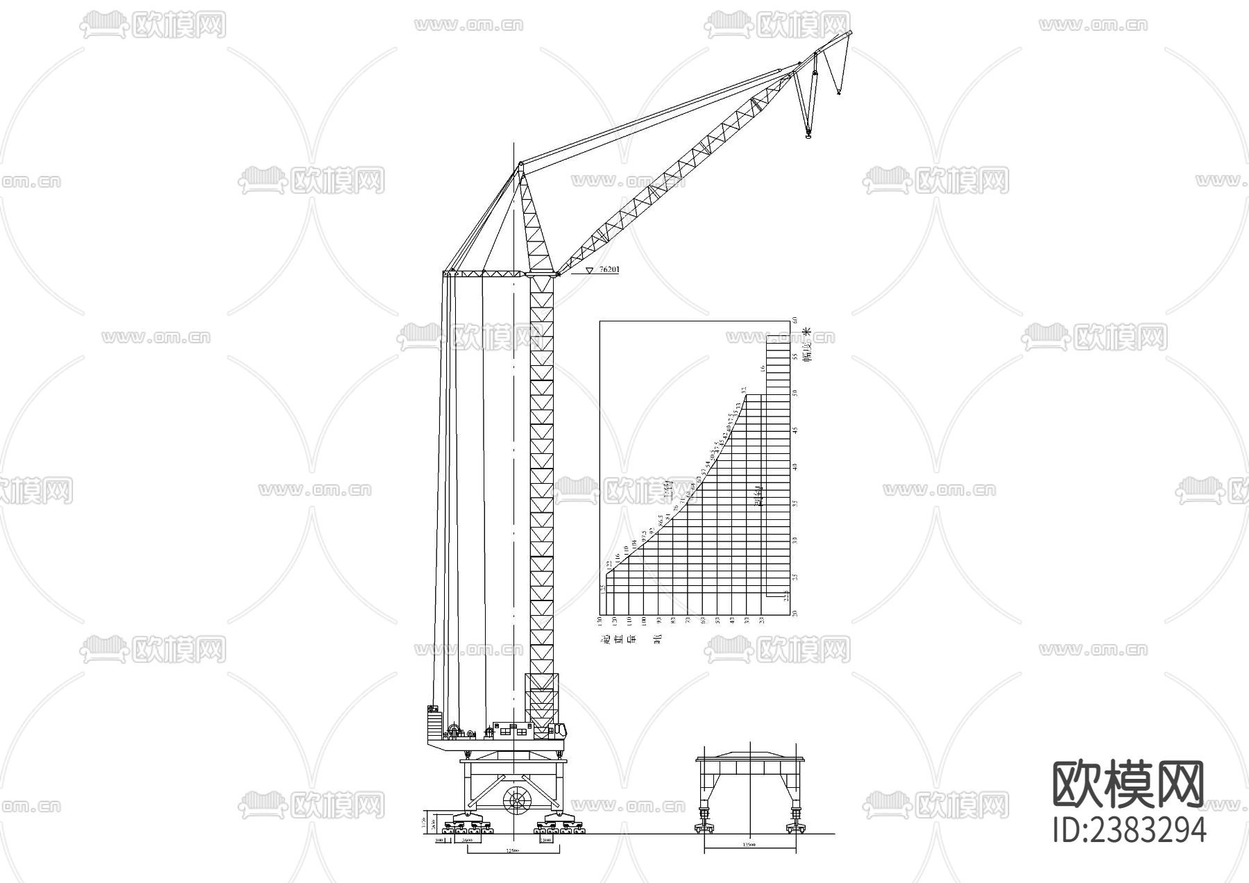 80吨塔吊塔吊吊车CAD图库下载（渲染图2）