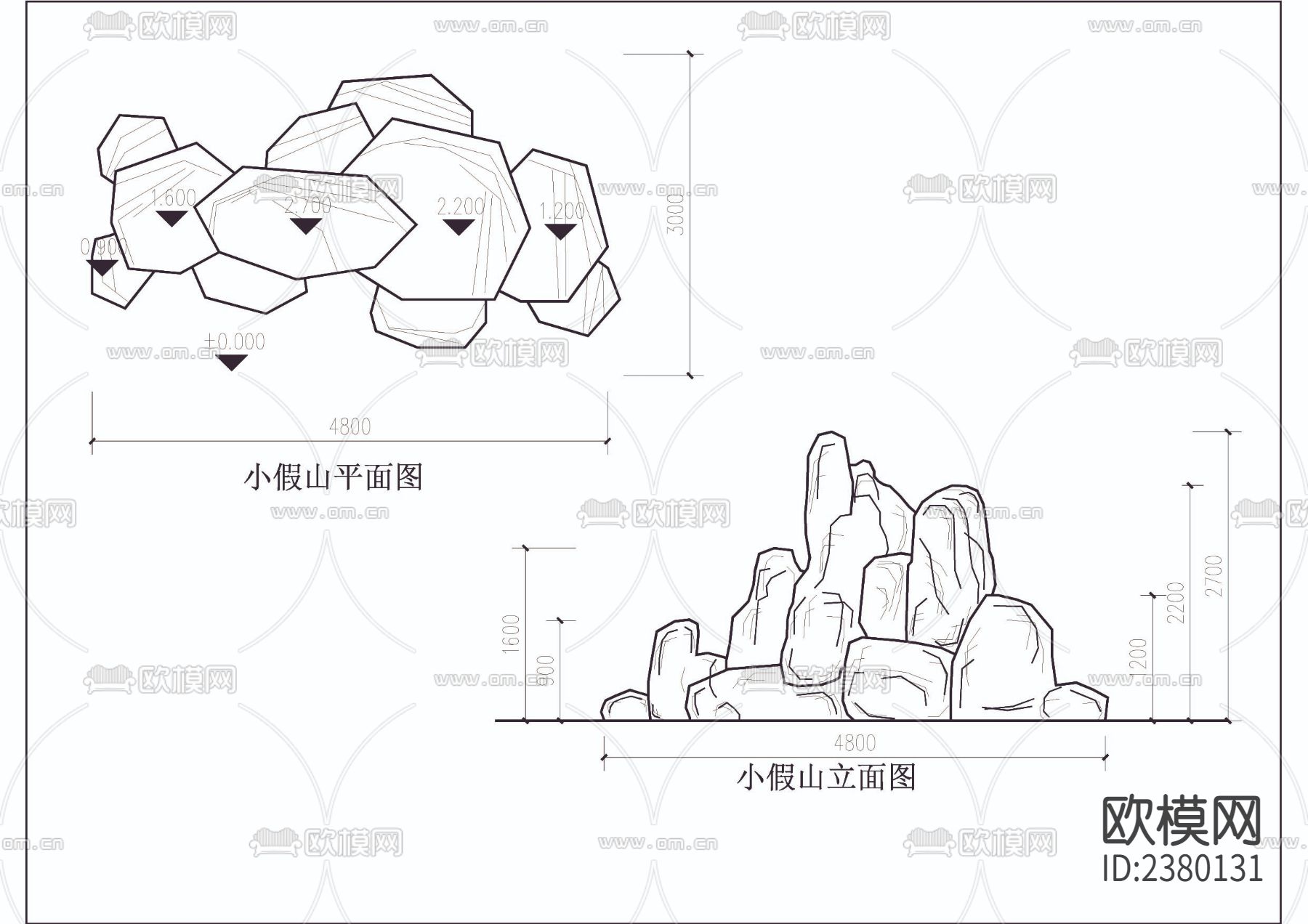 假山叠水平立剖面图节点大样下载（渲染图4）