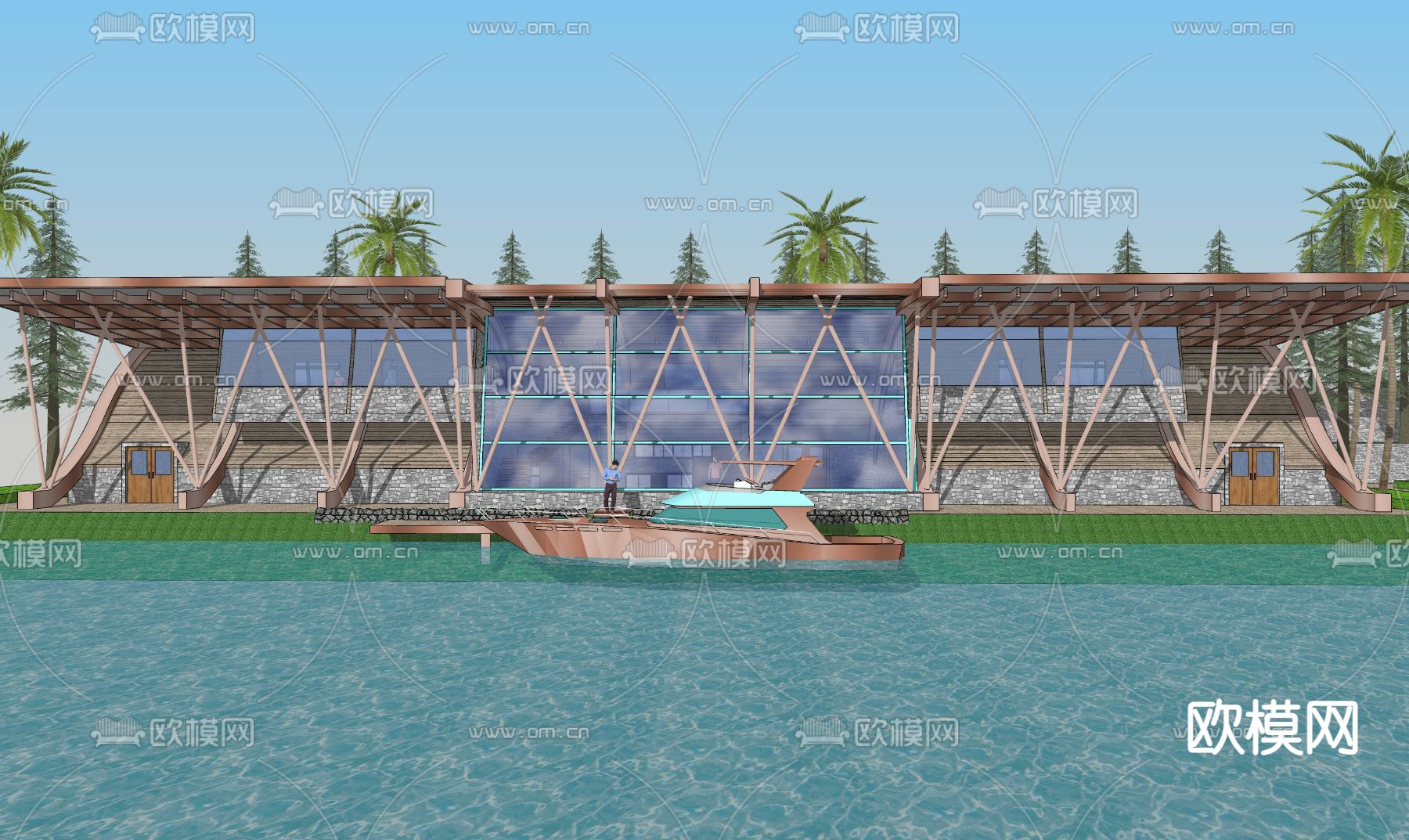 现代展馆展厅外观su模型下载（渲染图1）