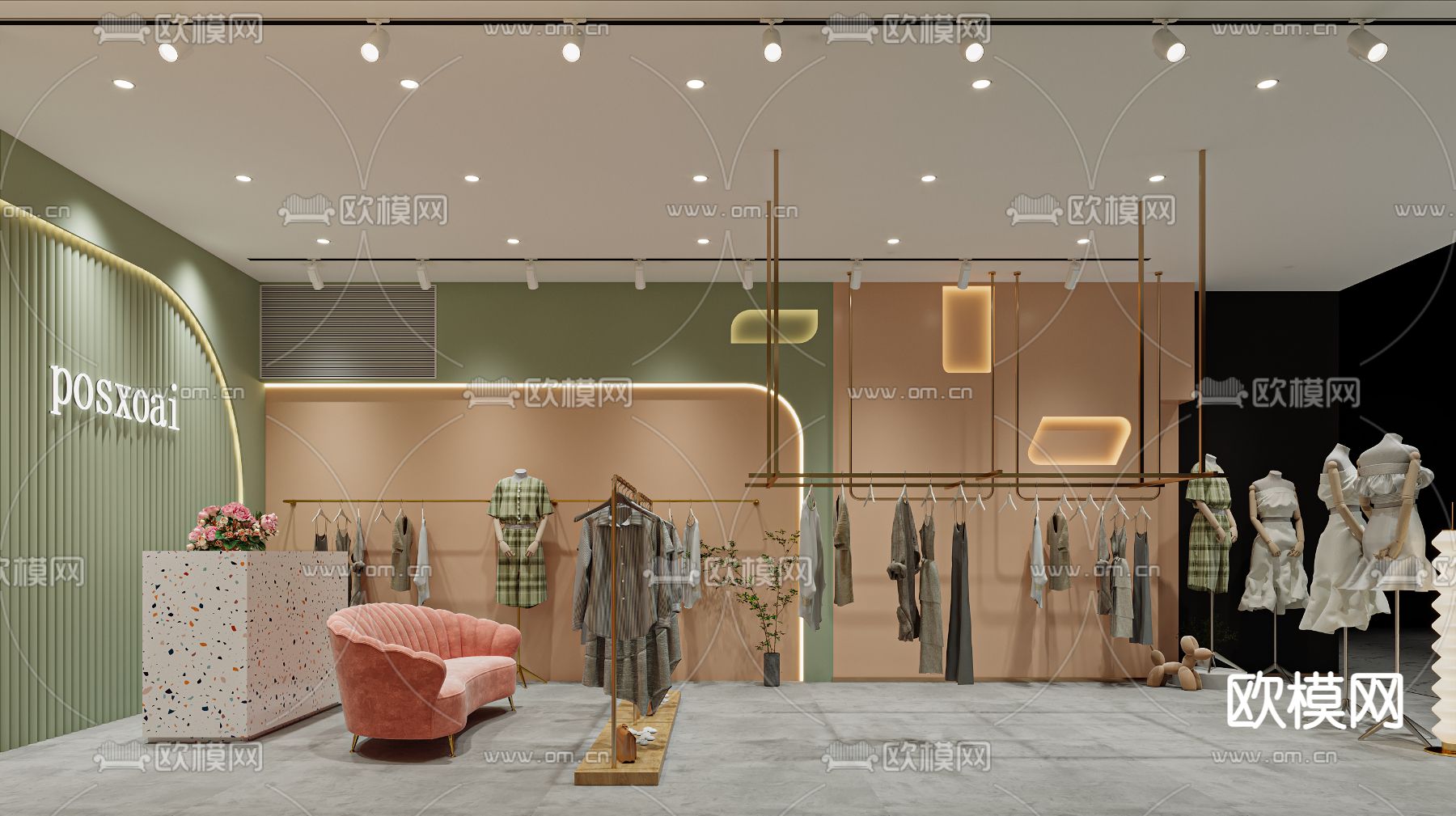 现代服装店 女装店3d模型下载（渲染图2）