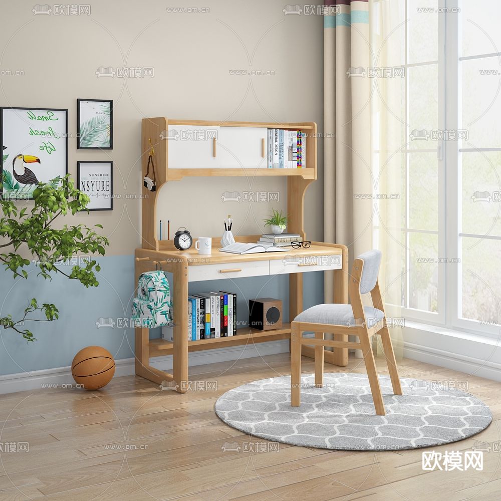 北欧儿童书桌椅 写字台3d模型下载