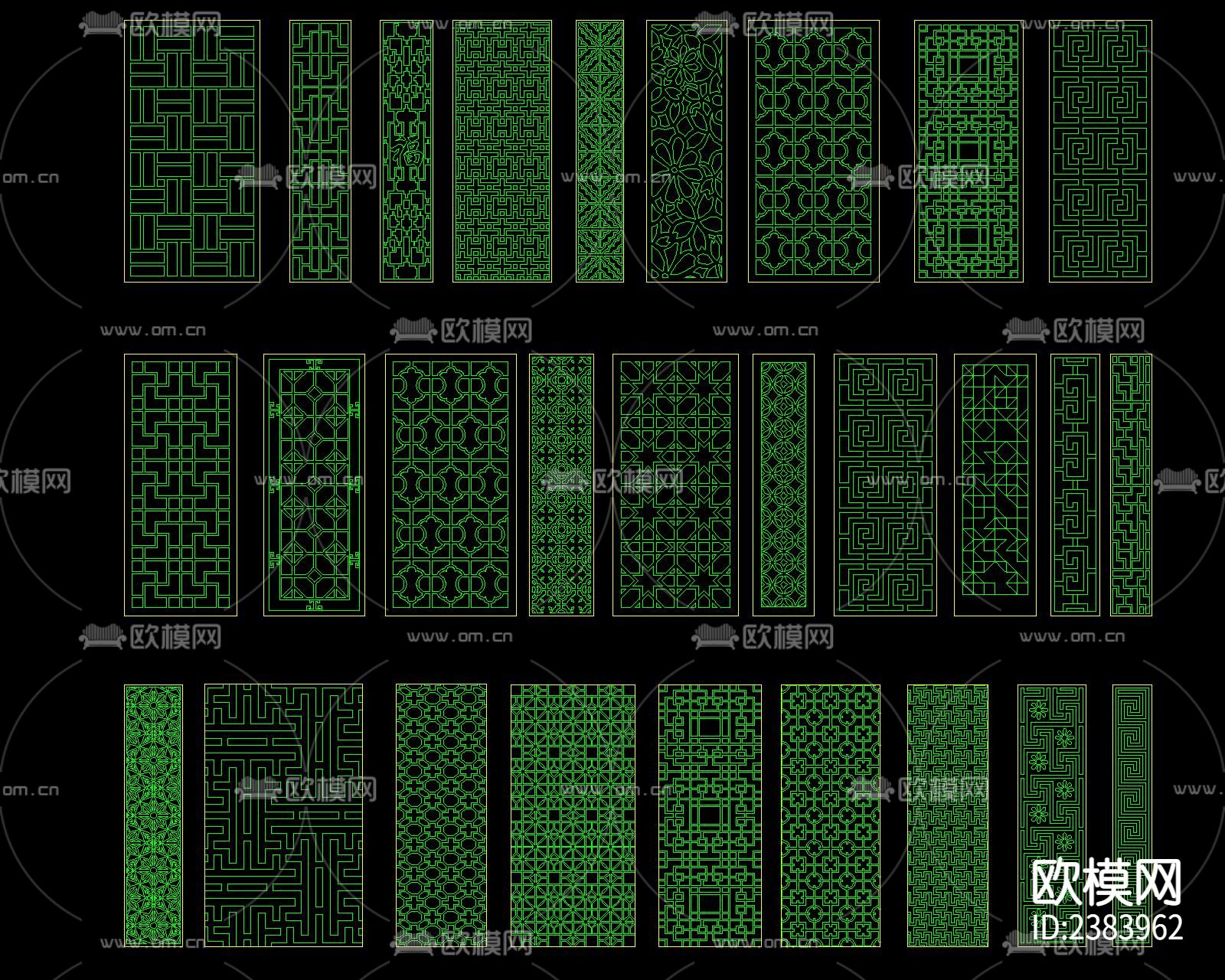 京剧脸谱百福字花雕花纹cad图库下载（渲染图8）