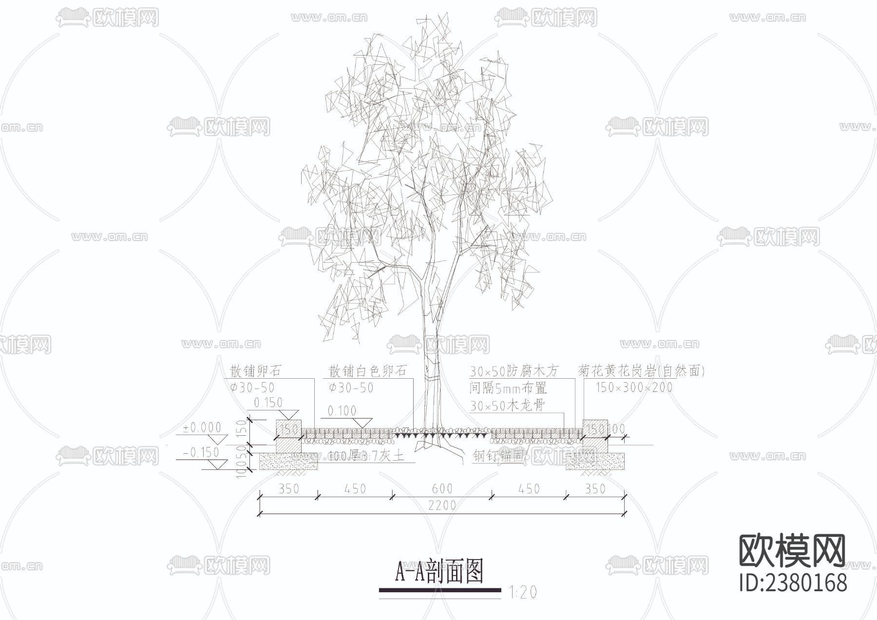 铺木白色卵石树池节点大样下载（渲染图3）
