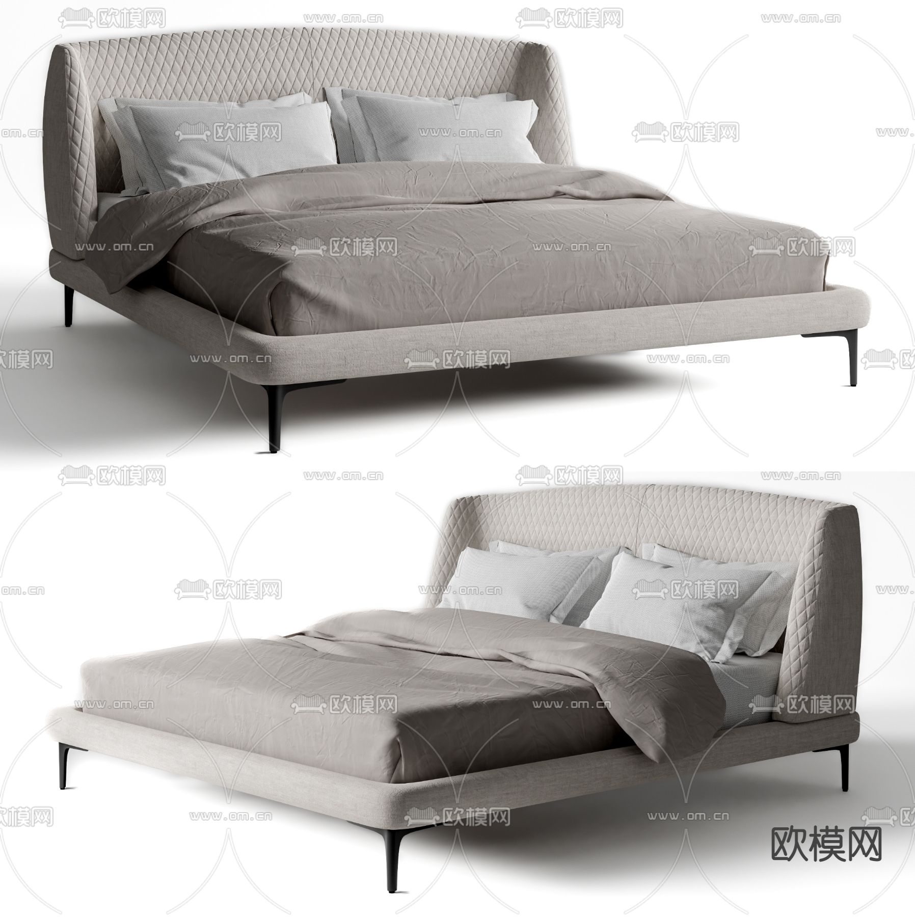 简欧双人床su模型下载（渲染图1）
