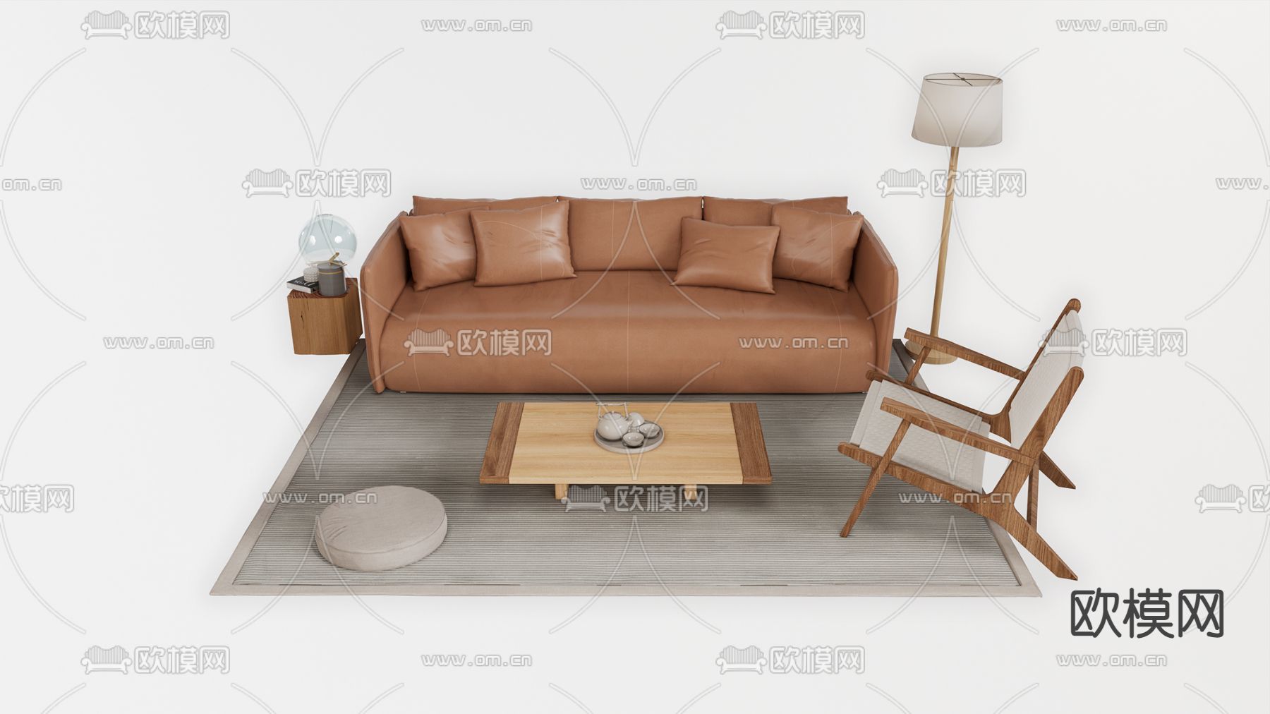 日式组合沙发su模型下载（渲染图2）