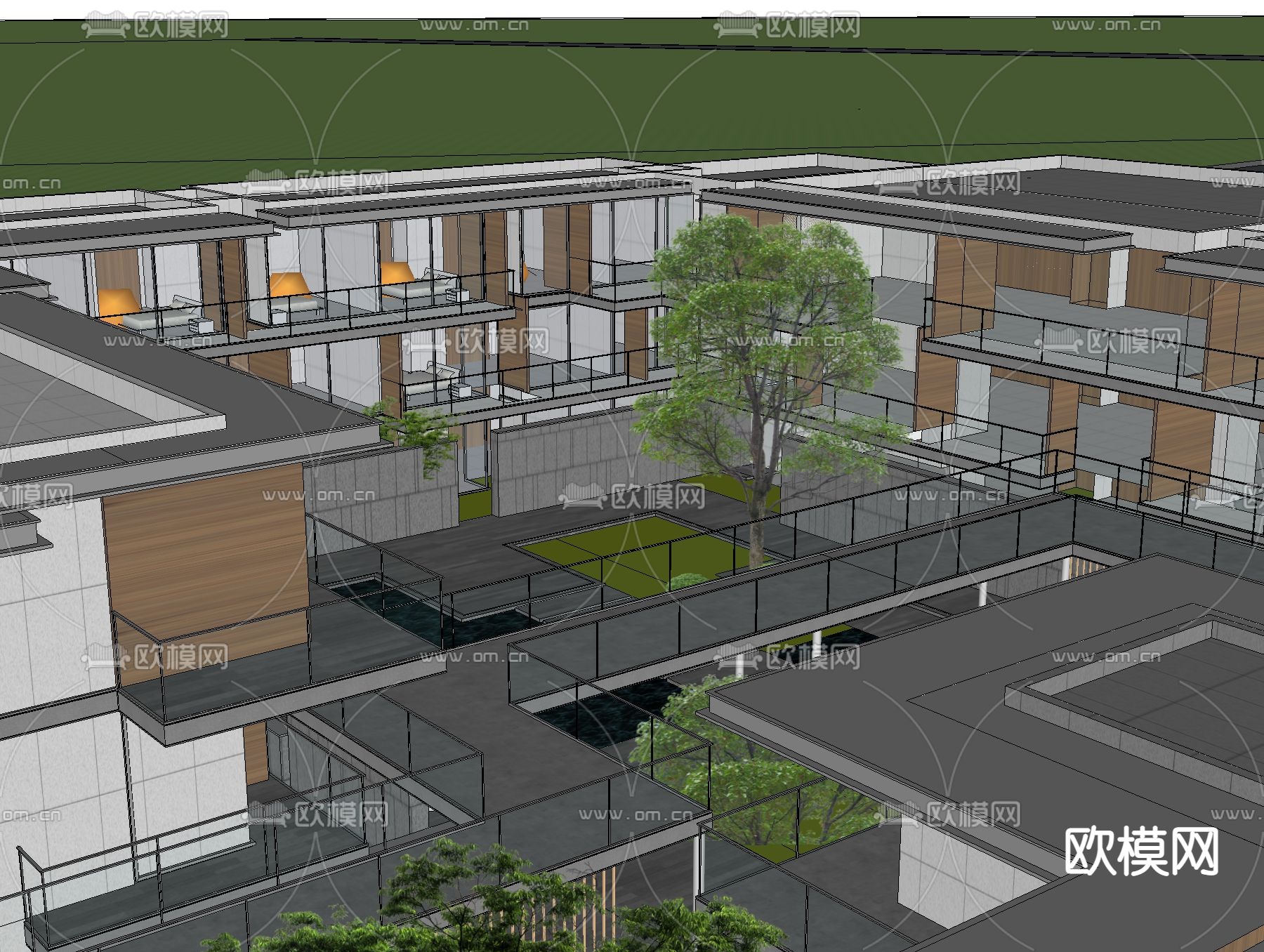 现代商业民宿鸟瞰su模型下载（渲染图2）