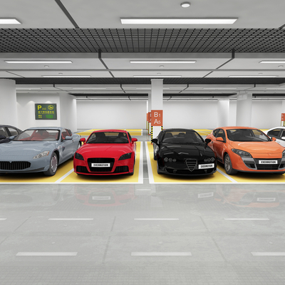  现代车库 豪车 汽车 跑车 地下车库su模型 