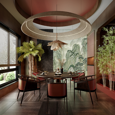  新中式中餐厅包间 包房包厢su模型 