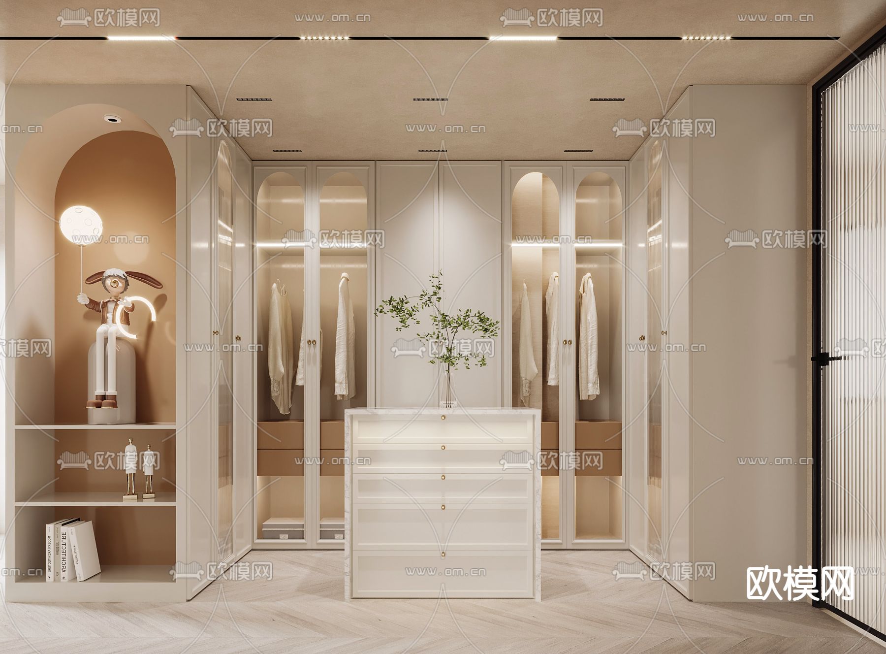 奶油风衣帽间3d模型下载