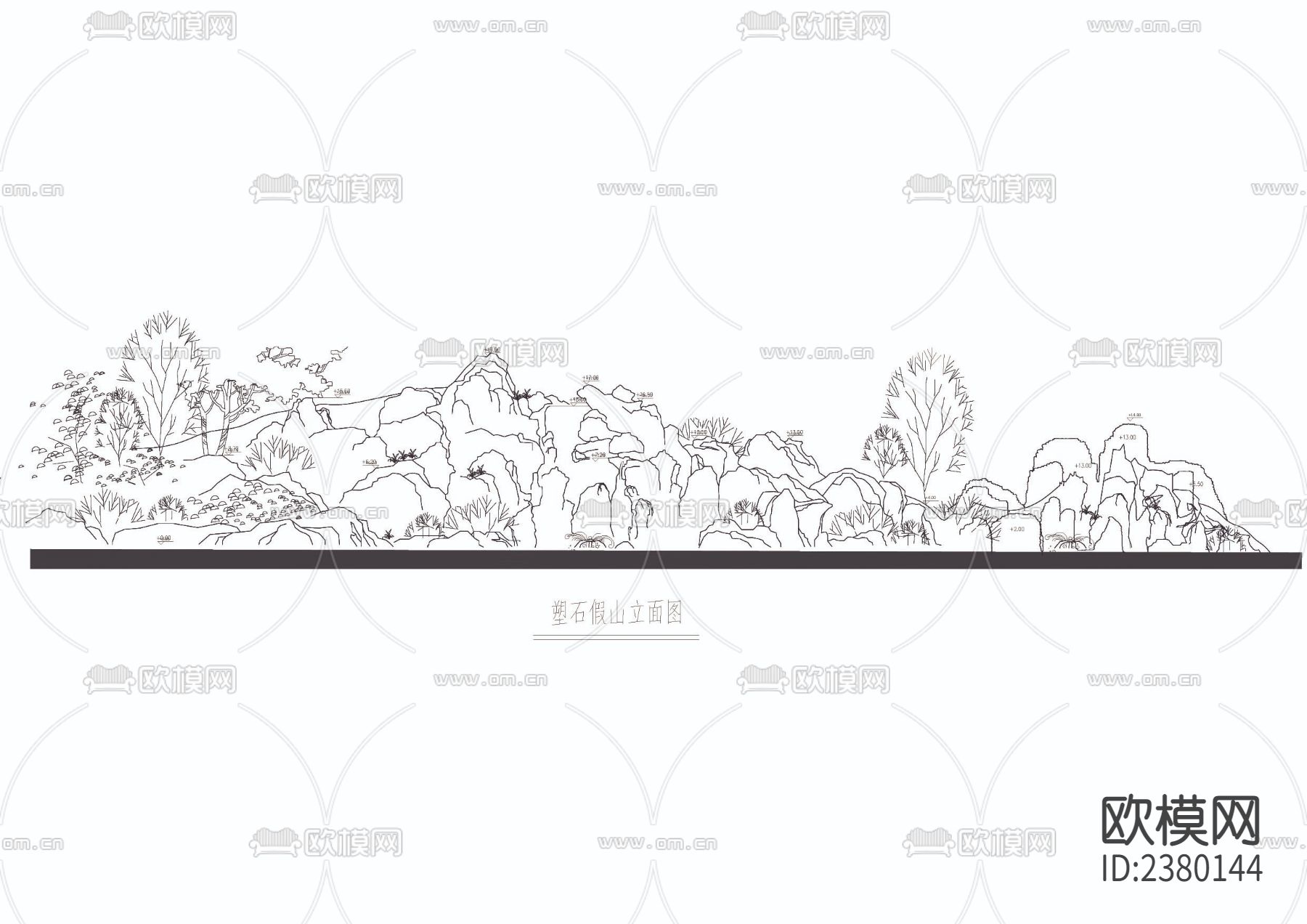 塑石假山立剖面节点大样下载（渲染图1）