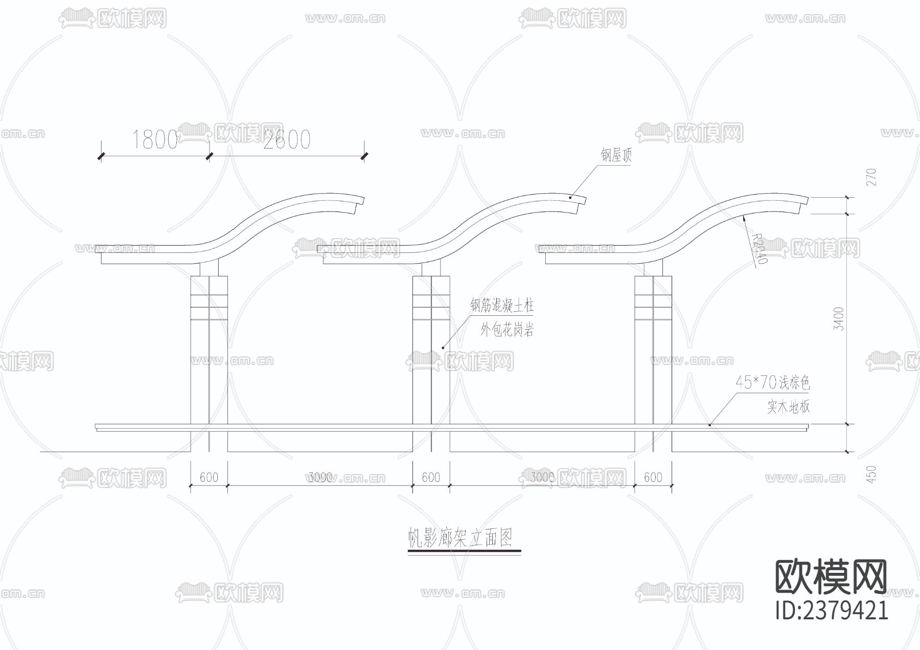 帆影廊架CAD节点大样下载（渲染图3）
