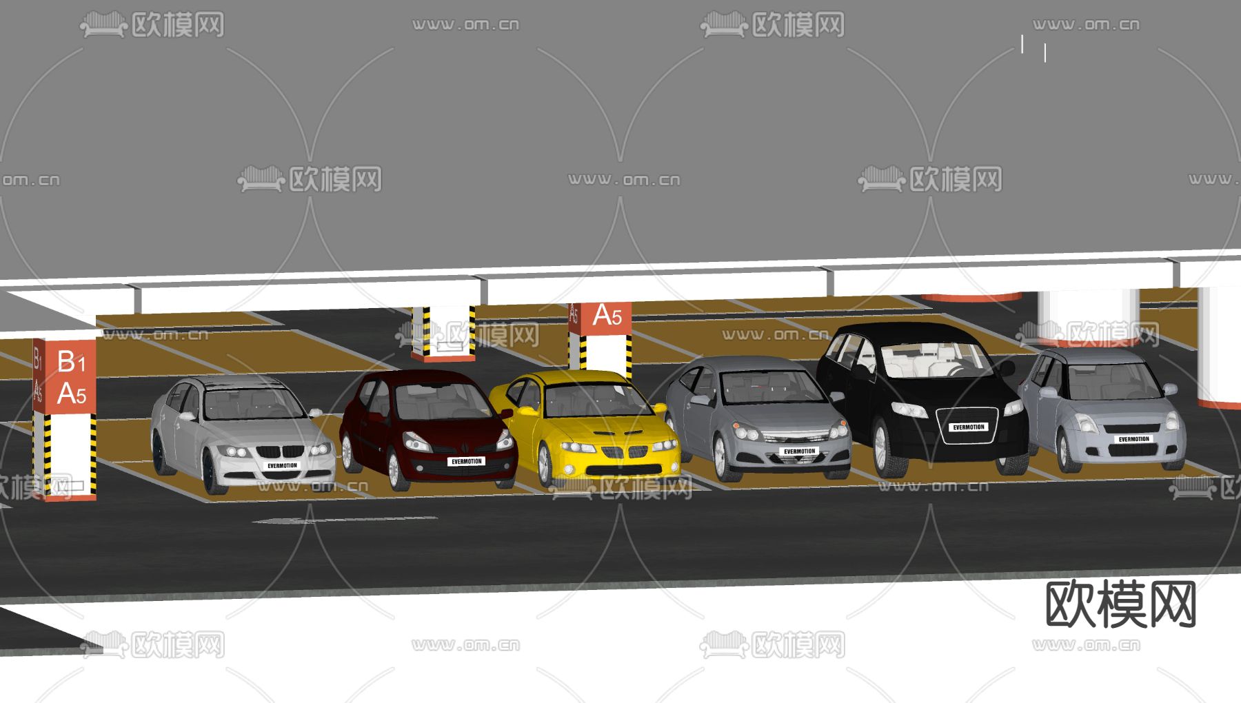 现代豪车 地下车库su模型下载（渲染图2）