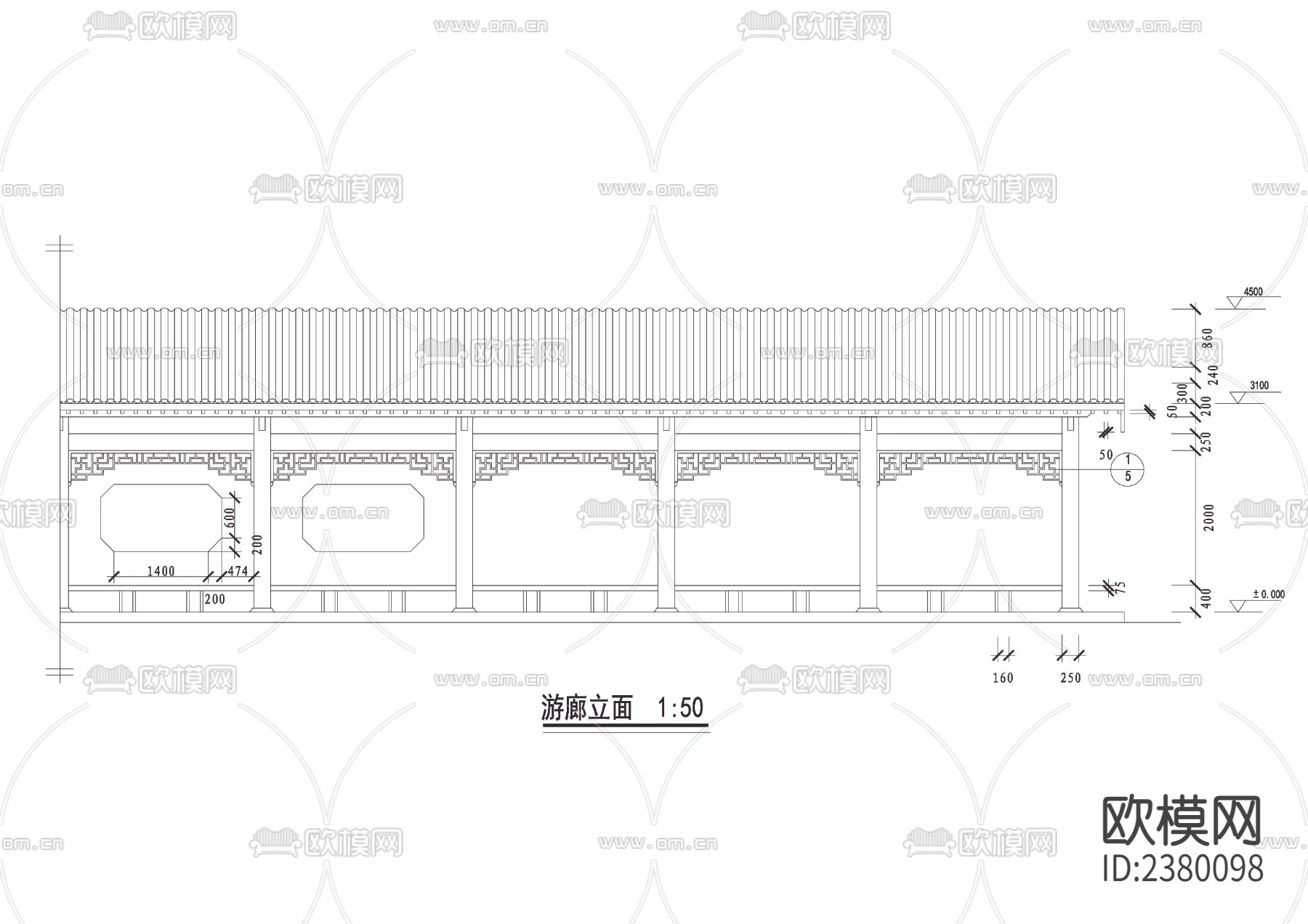游廊详图CAD施工图下载（渲染图2）