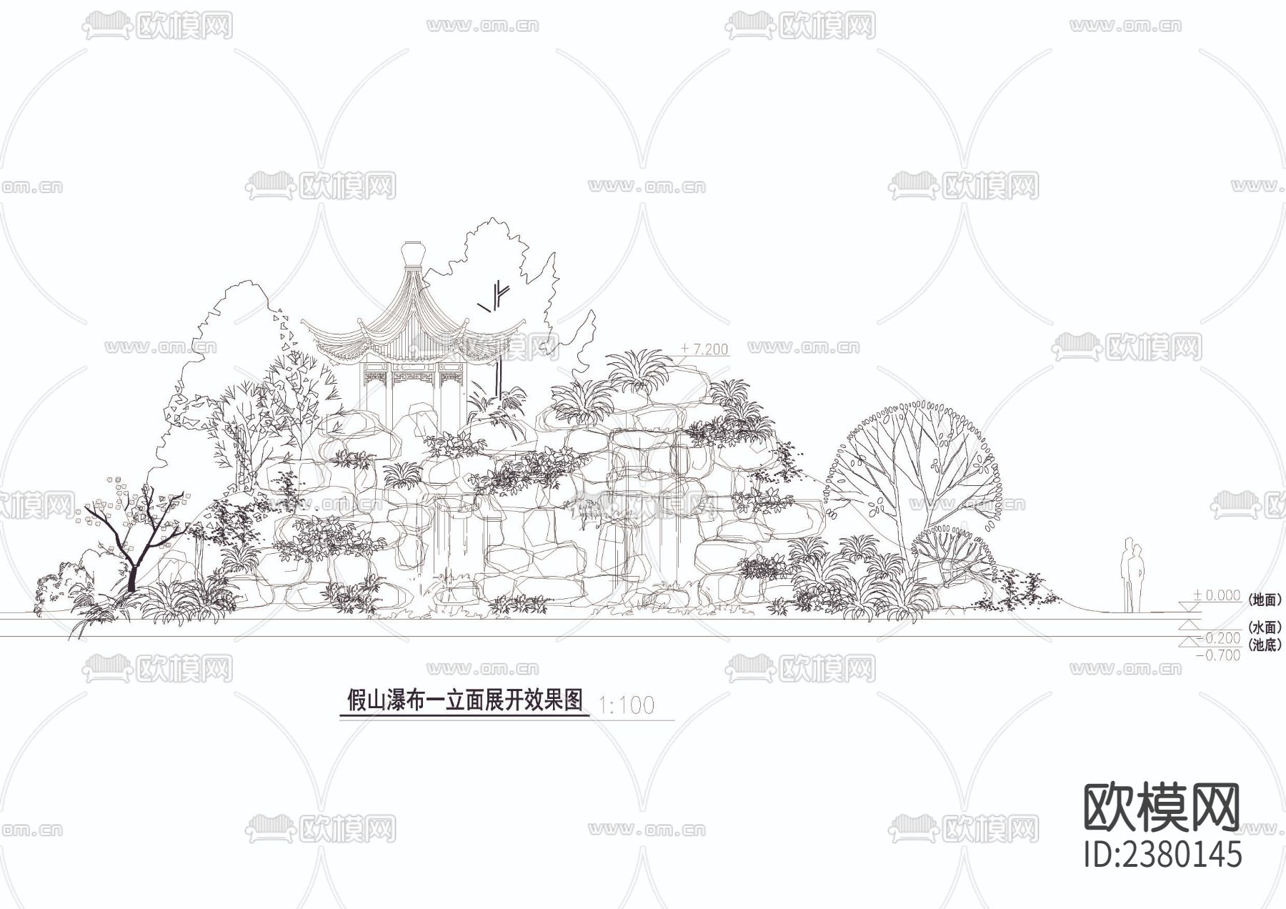 假山瀑布节点大样下载（渲染图3）