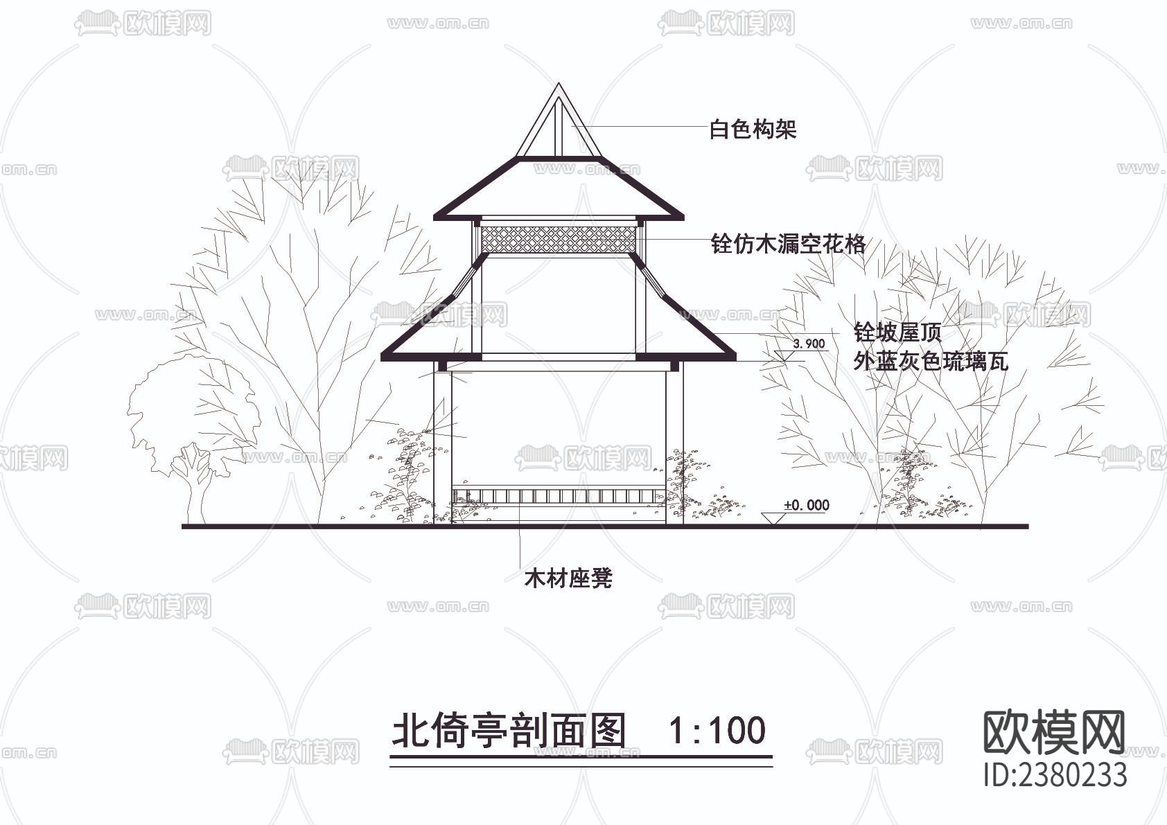 公园亭景点设计节点大样下载（渲染图3）