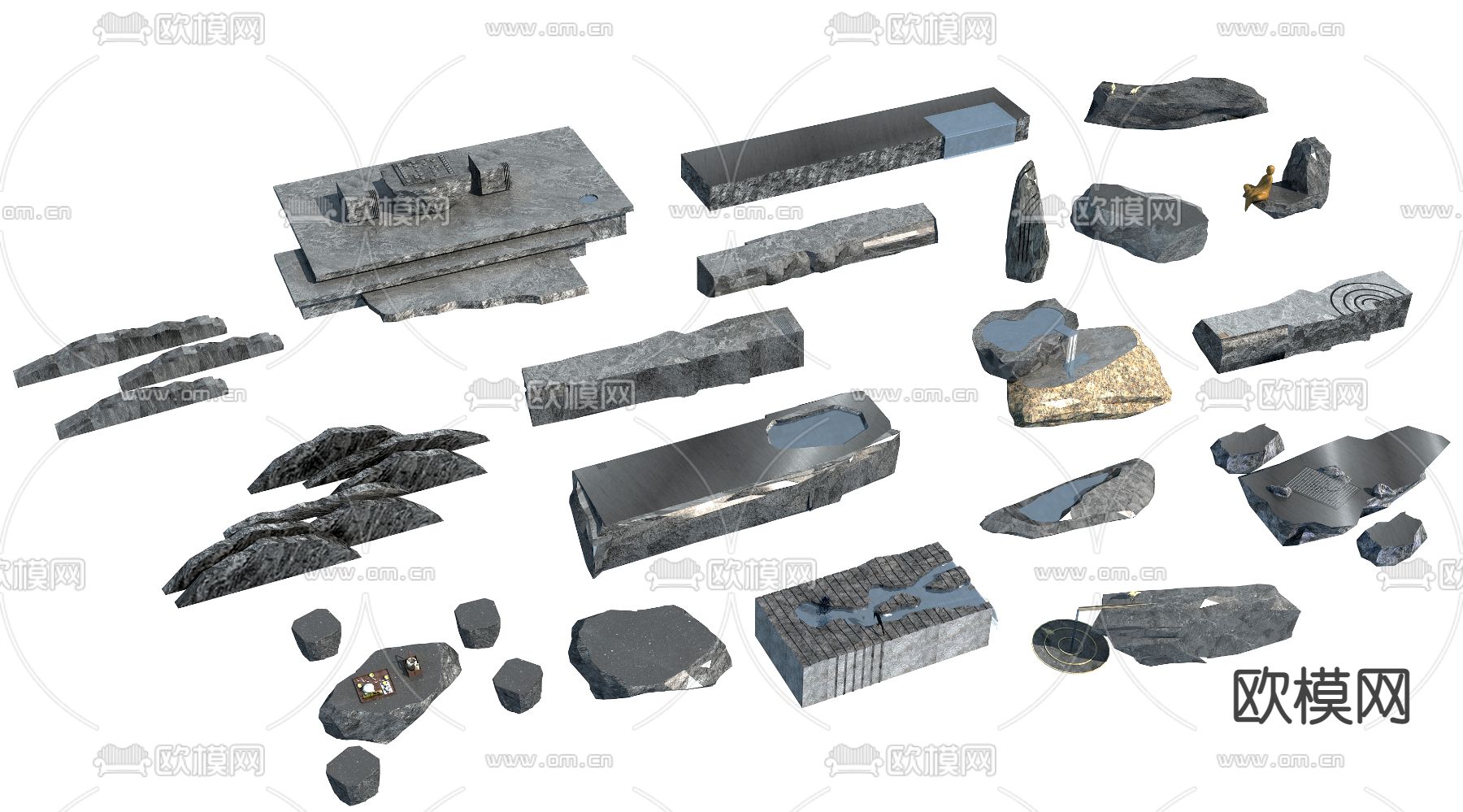 石头景观小品3d模型下载