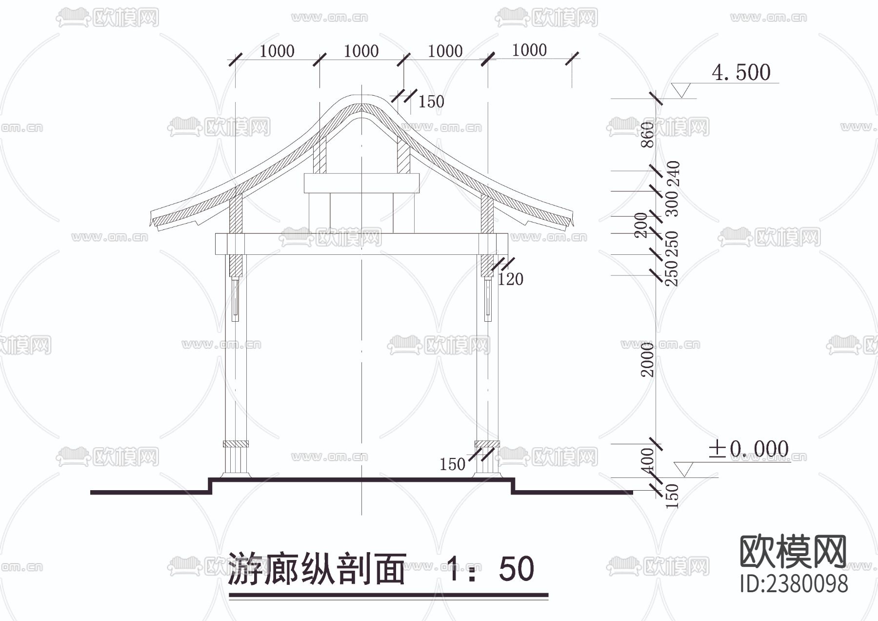 游廊详图CAD施工图下载（渲染图5）