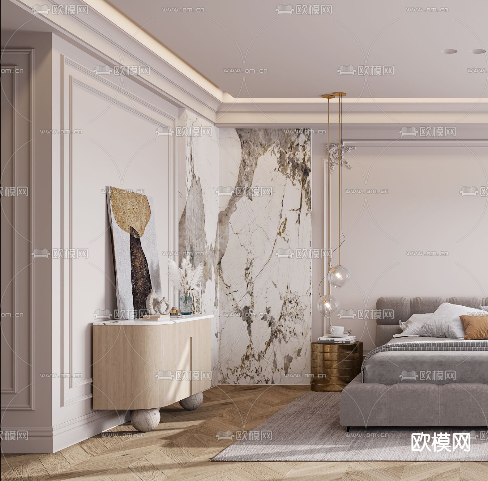 法式卧室 主人房3d模型下载（渲染图3）