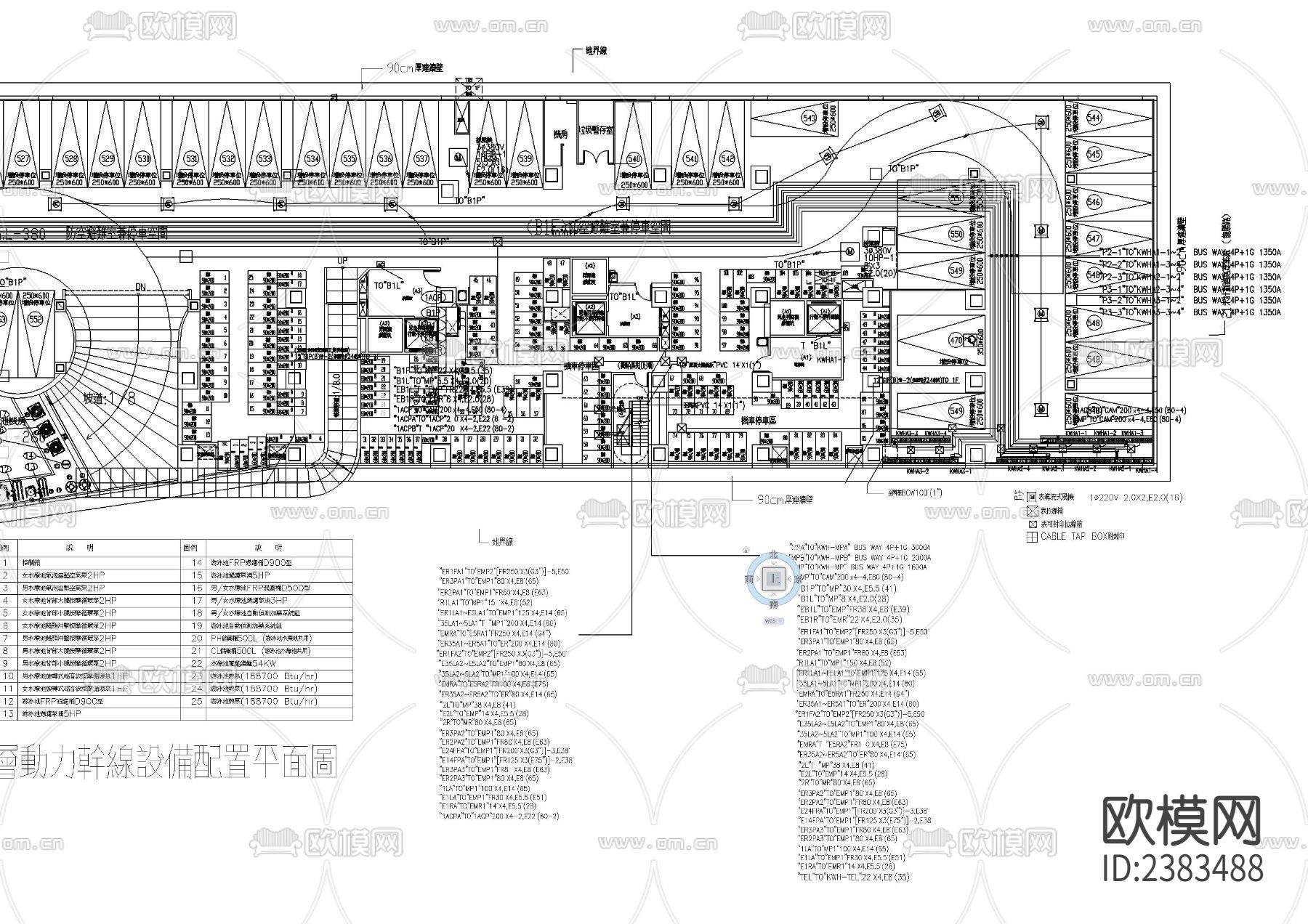 地下一层动力设备配置CAD施工图下载（渲染图3）
