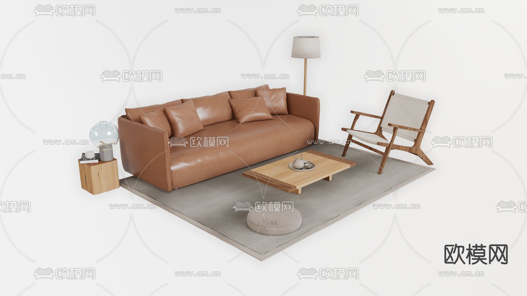 日式组合沙发su模型下载（渲染图1）
