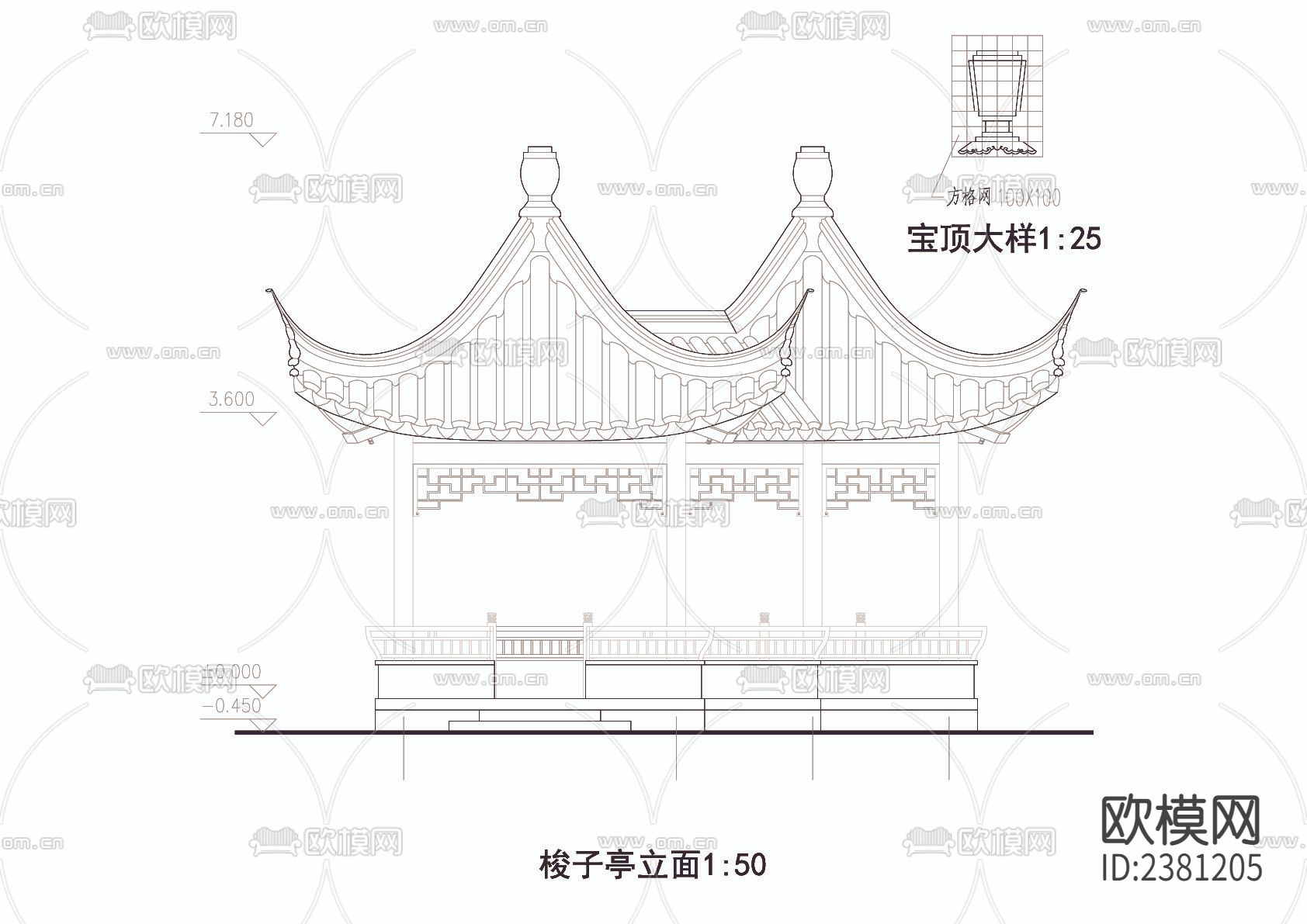 四角亭CAD施工图下载（渲染图4）