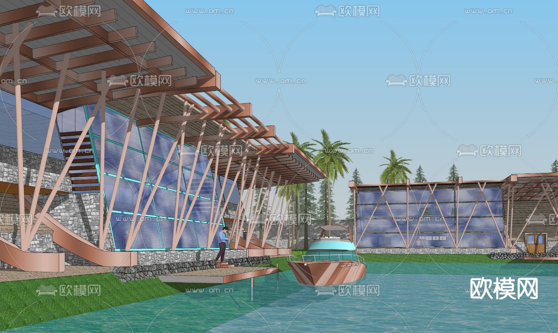 现代展馆展厅外观su模型下载（渲染图3）