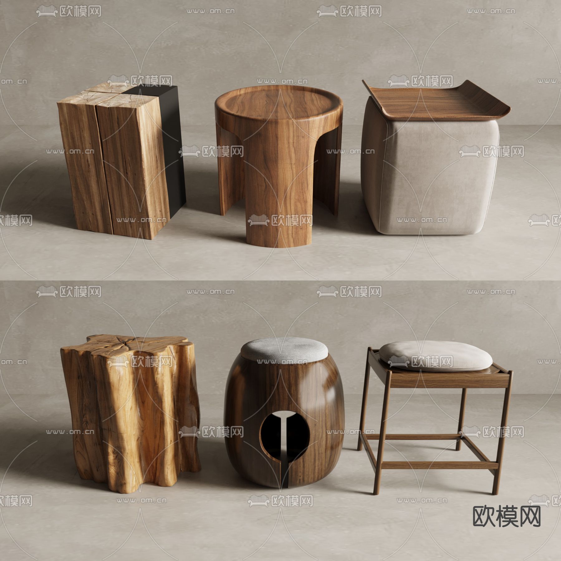 新中式凳子 木桩凳su模型下载（渲染图1）