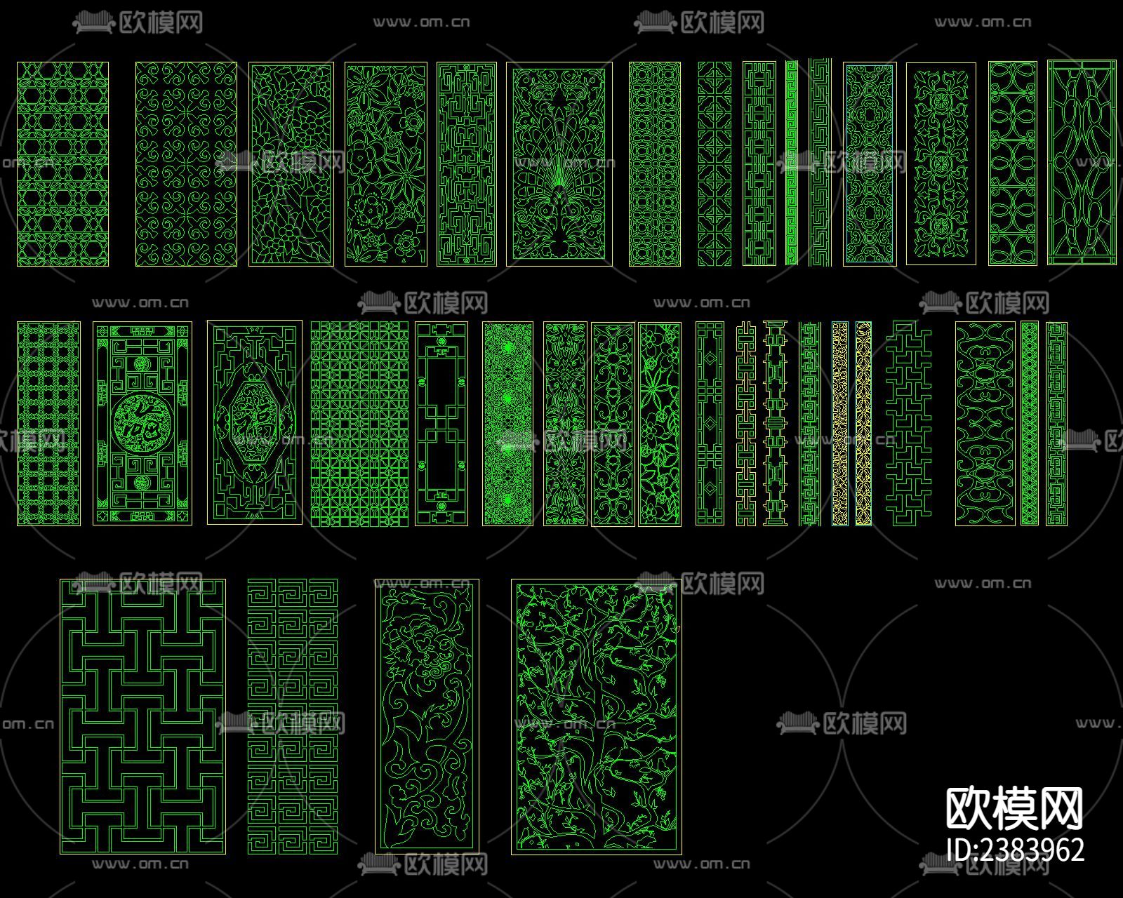 京剧脸谱百福字花雕花纹cad图库下载（渲染图10）