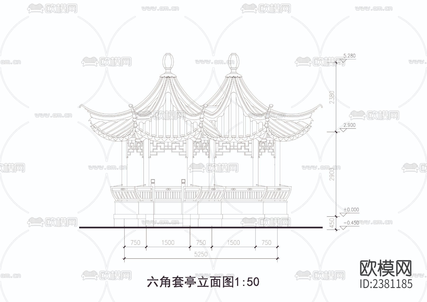 六角套亭cad大样图下载（渲染图2）